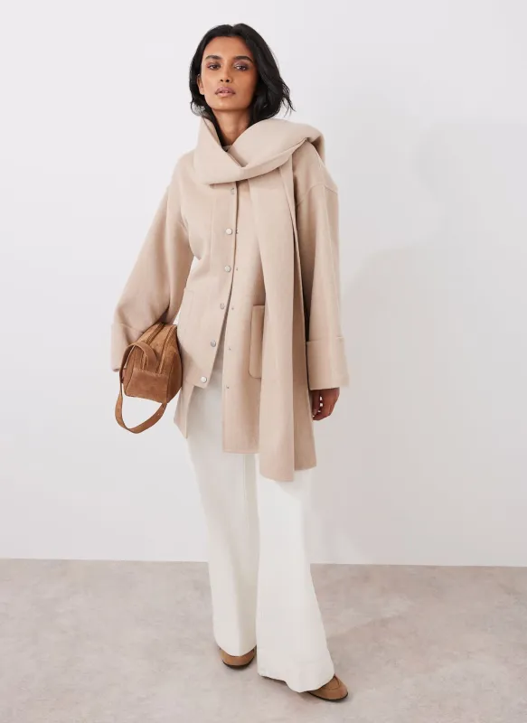 Neutral Wool Blend Hand Finished Collarless Coat sold by Mint Velvet