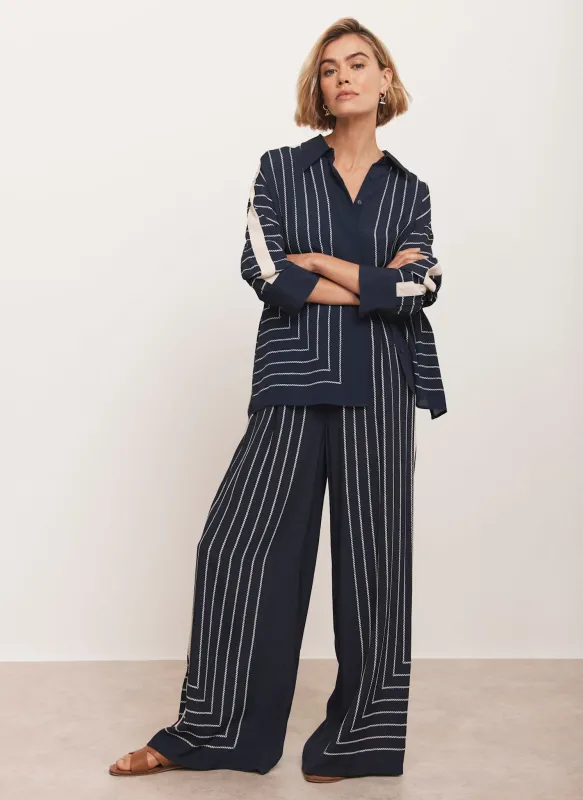 Navy Striped Wide Trousers sold by Mint Velvet
