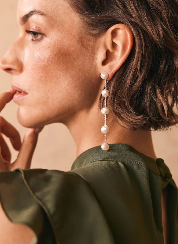 Silver Tone Diamante Pearl Drop Earrings sold by Mint Velvet