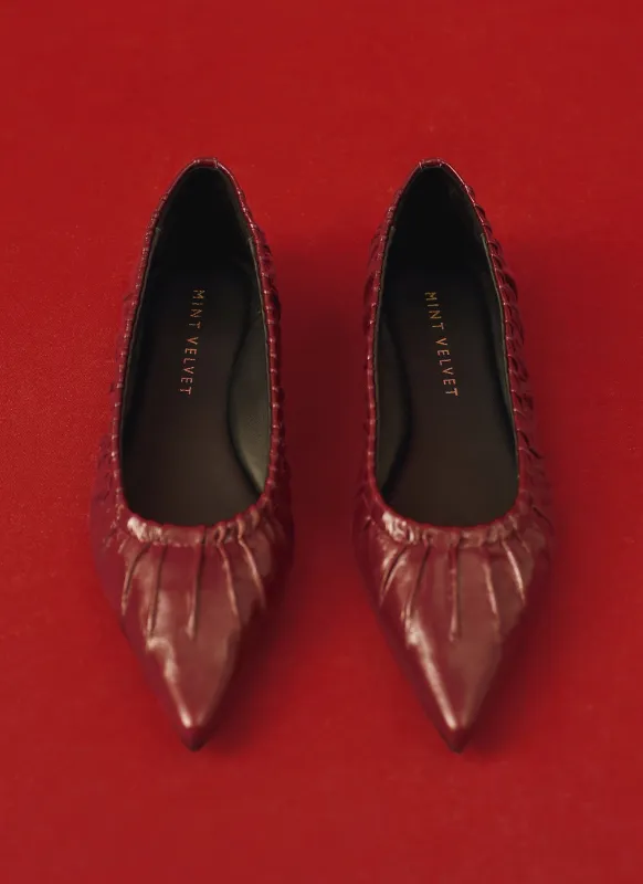 Arella Burgundy Leather  Flat Pumps sold by Mint Velvet