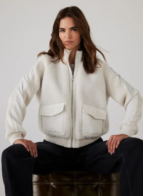 White Borg Mix Bomber Jacket sold by Mint Velvet