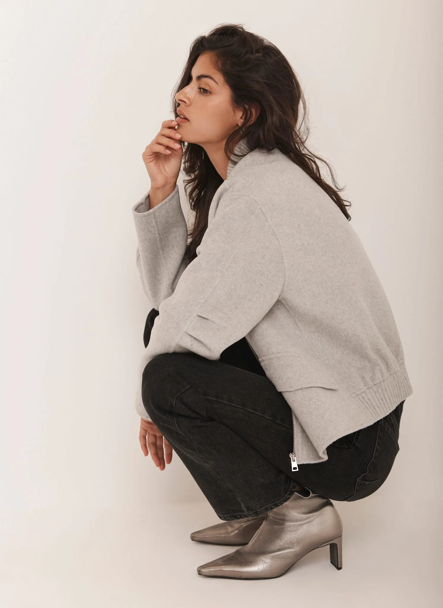 Grey Minimalist Wool Jacket sold by Mint Velvet product image thumbnail 3