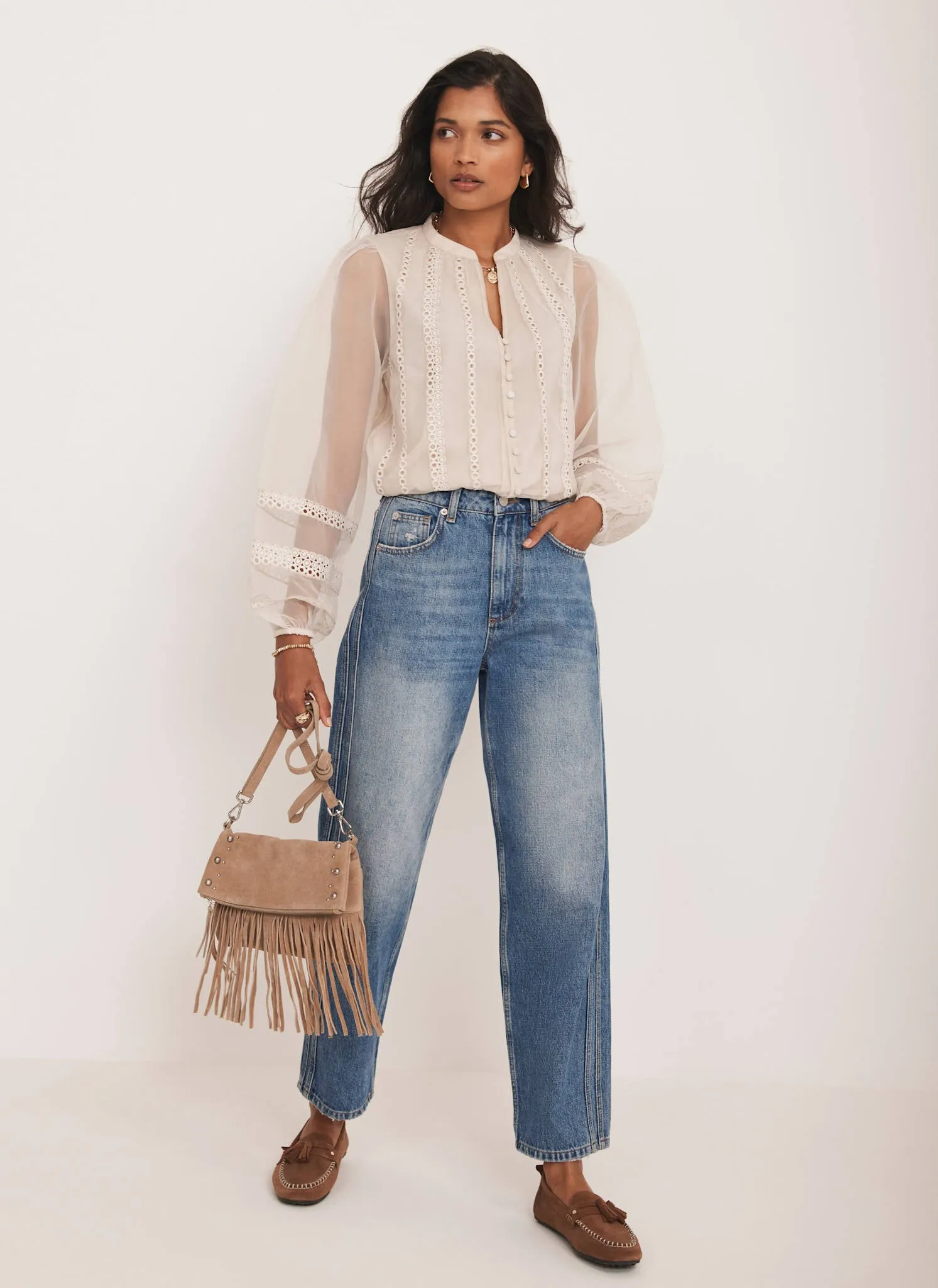 Neutral Sheer Trim Detail Top sold by Mint Velvet product image thumbnail 3