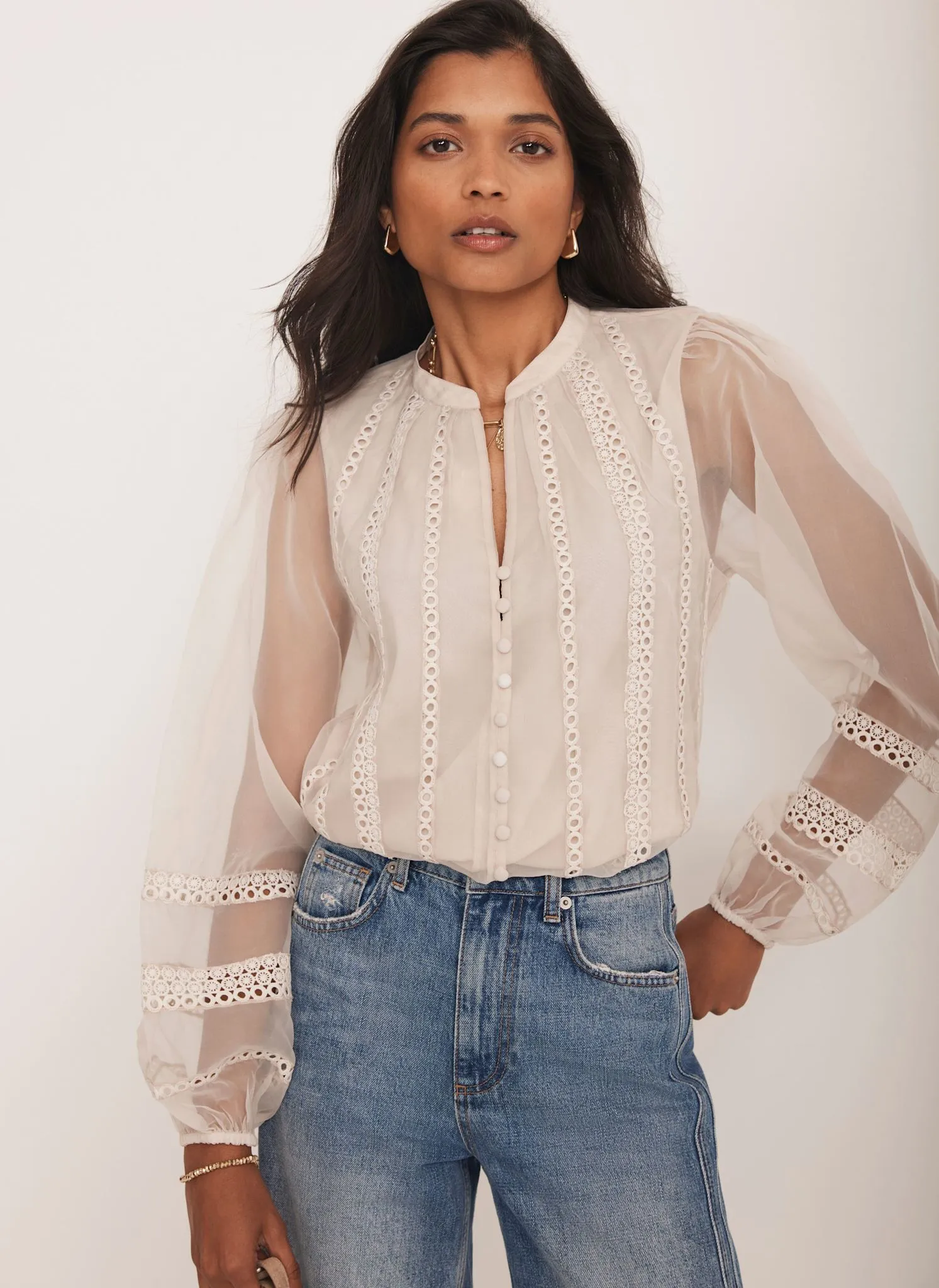 Neutral Sheer Trim Detail Top sold by Mint Velvet product image thumbnail 2