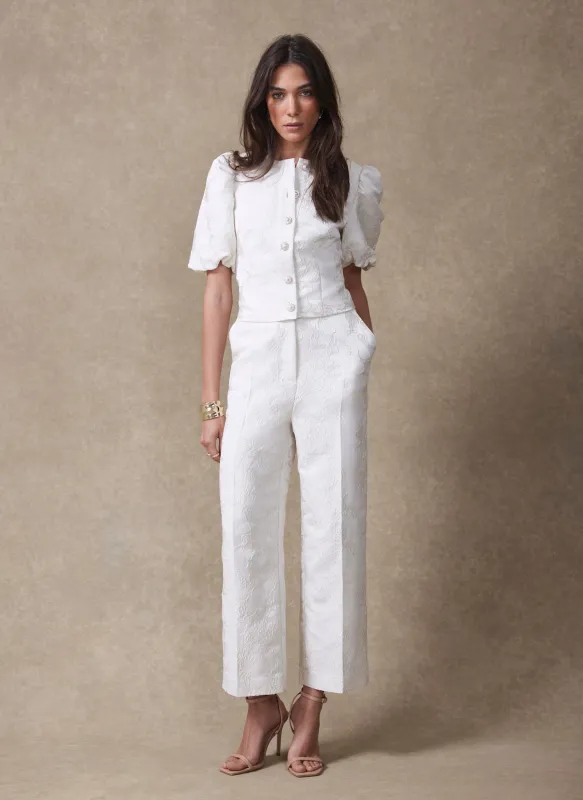 Cream Jacquard Slim Trousers sold by Mint Velvet
