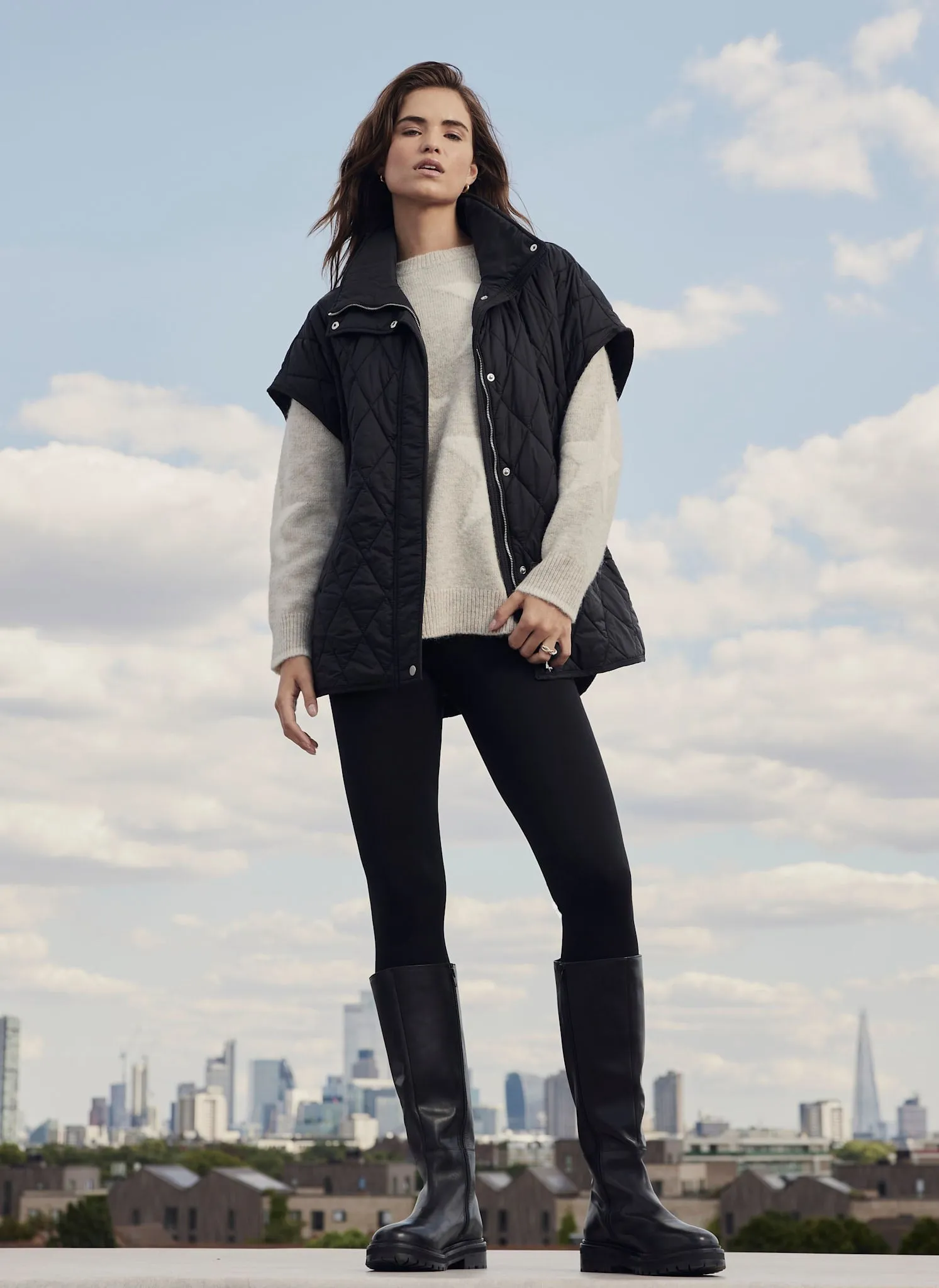 Black Quilted Oversized Gilet sold by Mint Velvet product image thumbnail 2