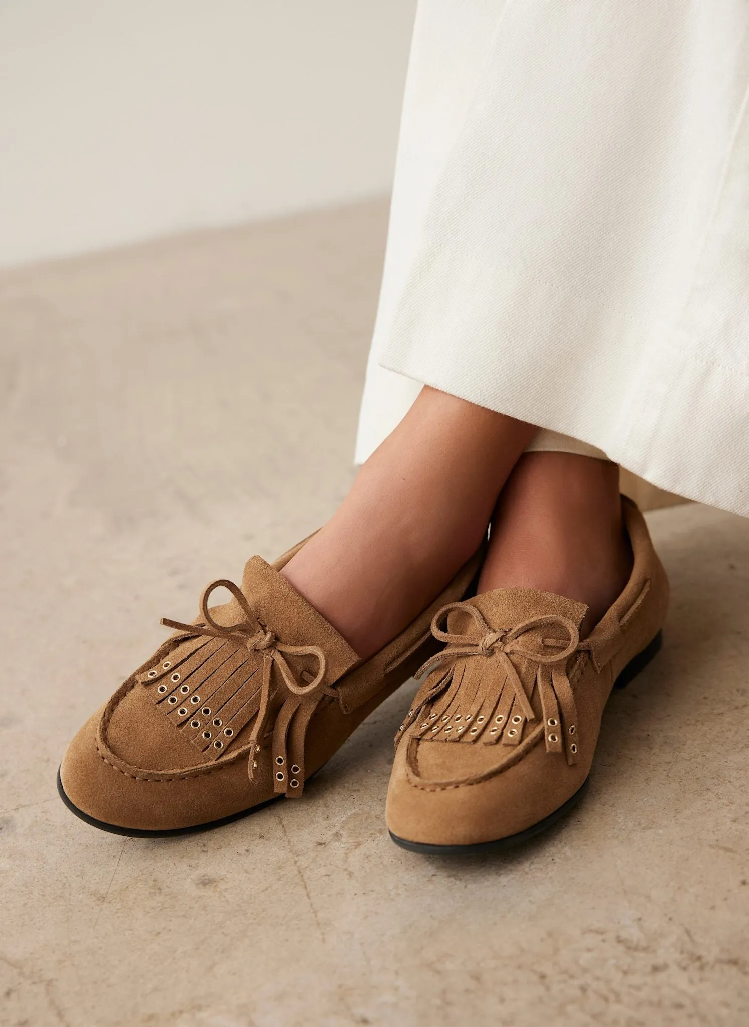 Melba Neutral Suede Loafers sold by Mint Velvet