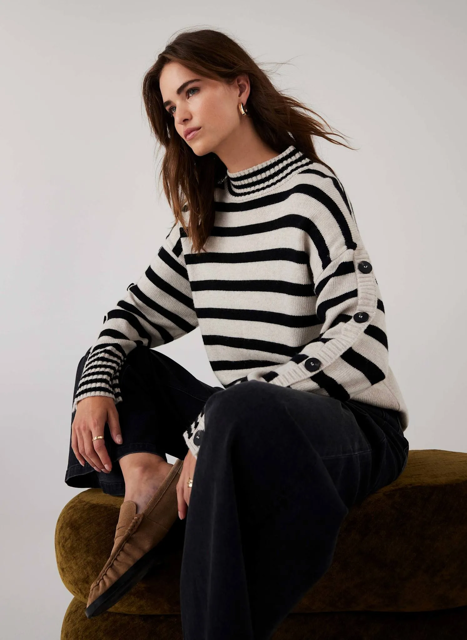 Cream Wool Blend Striped Longline Jumper sold by Mint Velvet product image thumbnail 4
