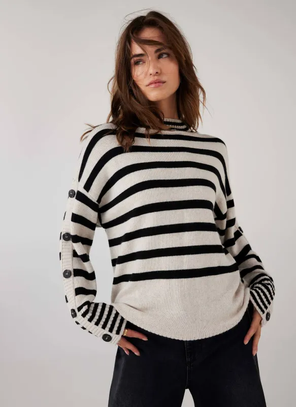 Cream Wool Blend Striped Longline Jumper sold by Mint Velvet