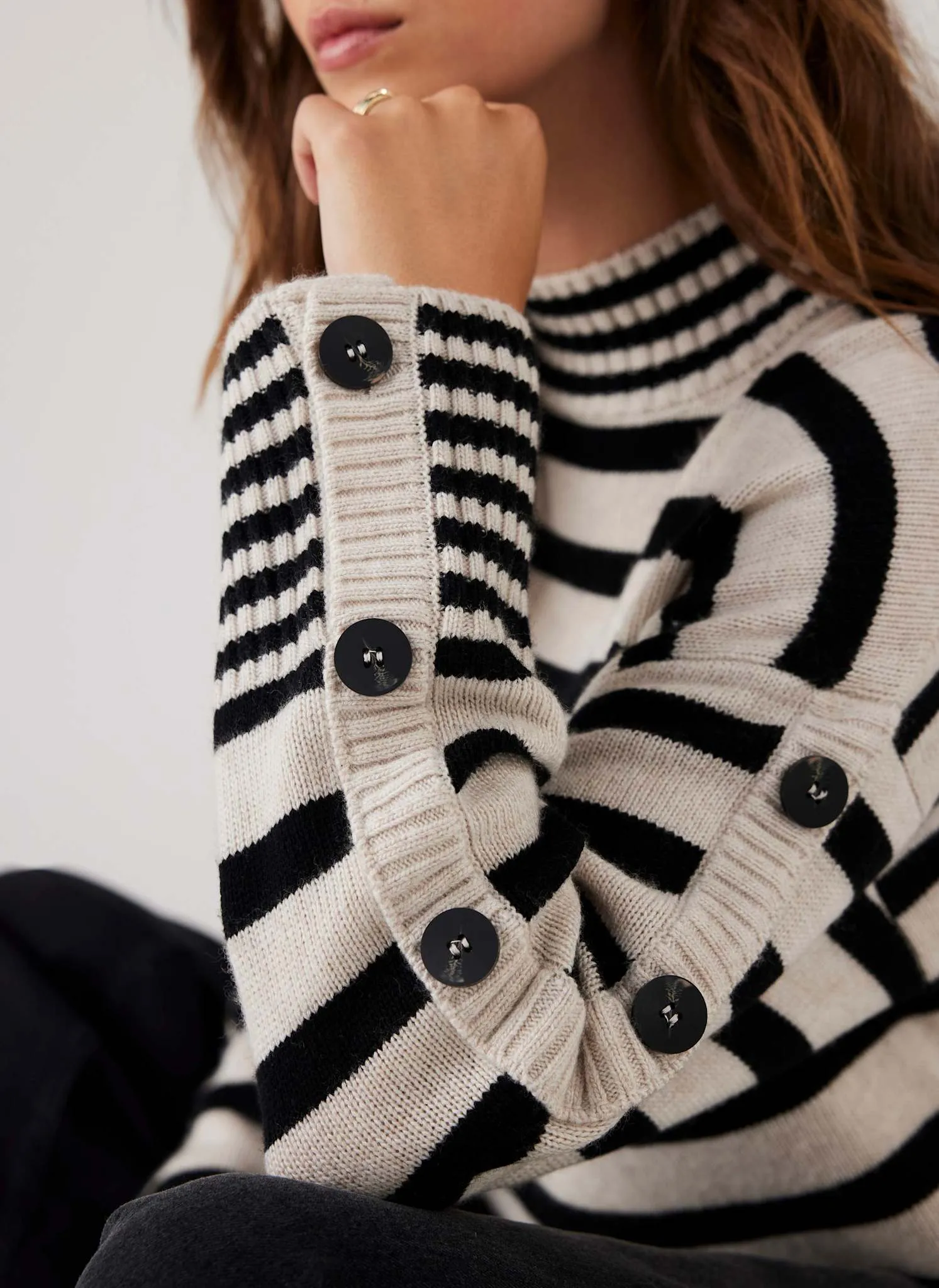 Cream Wool Blend Striped Longline Jumper sold by Mint Velvet product image thumbnail 5