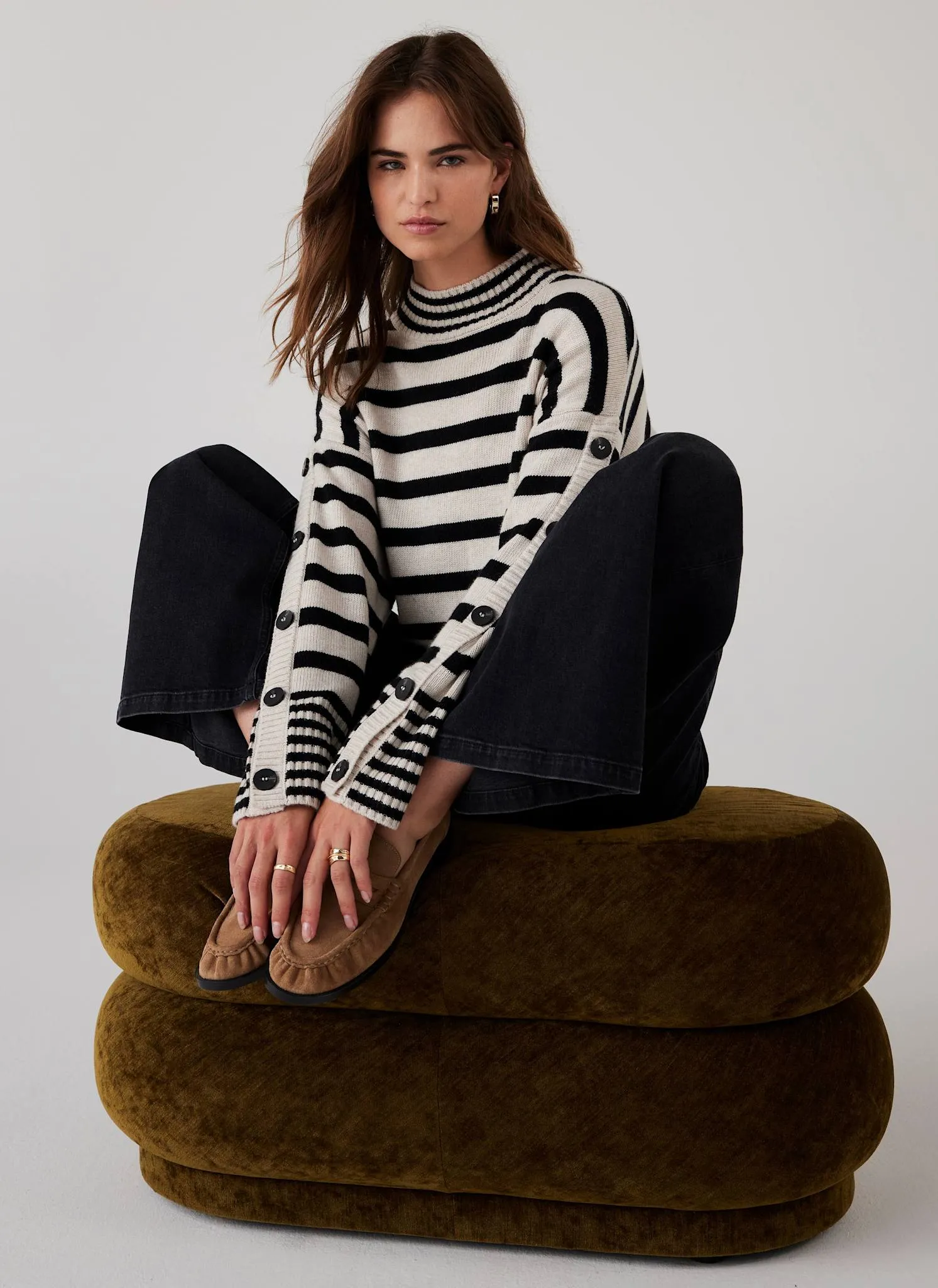 Cream Wool Blend Striped Longline Jumper sold by Mint Velvet product image thumbnail 2