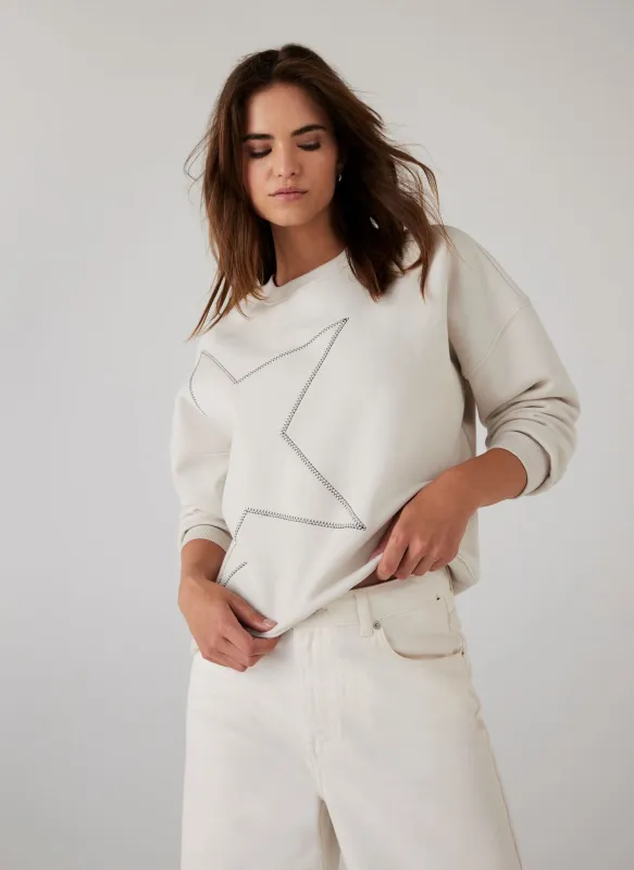 Cream Cotton Blend Star Sweatshirt sold by Mint Velvet