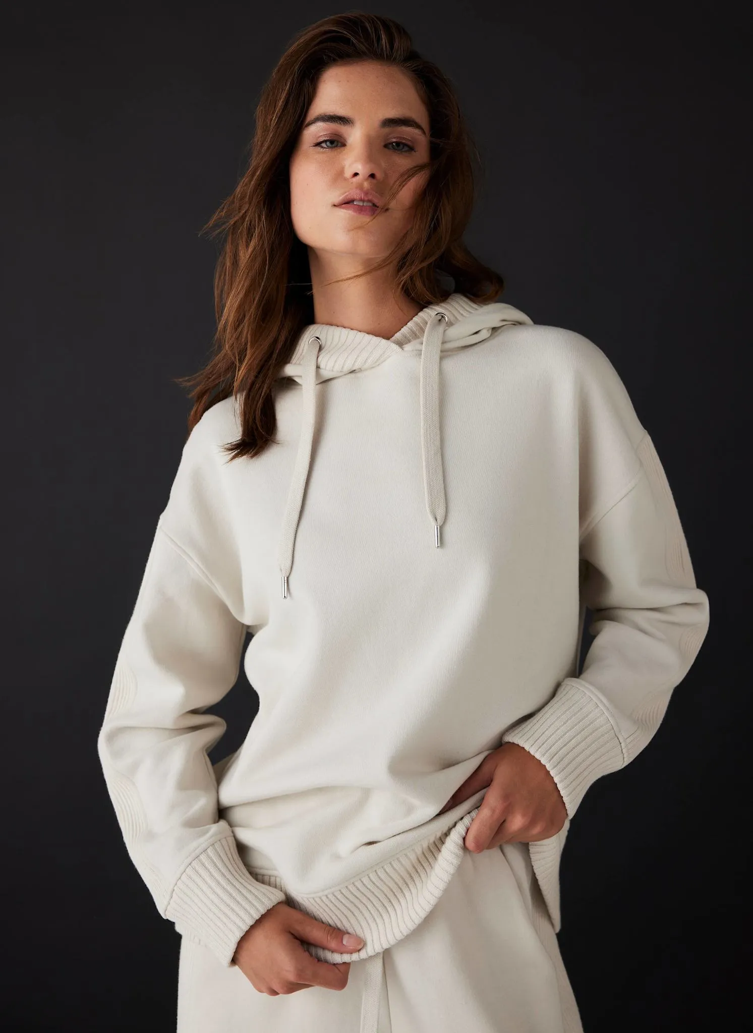 Cream Cotton Blend Hooded Sweatshirt sold by Mint Velvet product image thumbnail 2