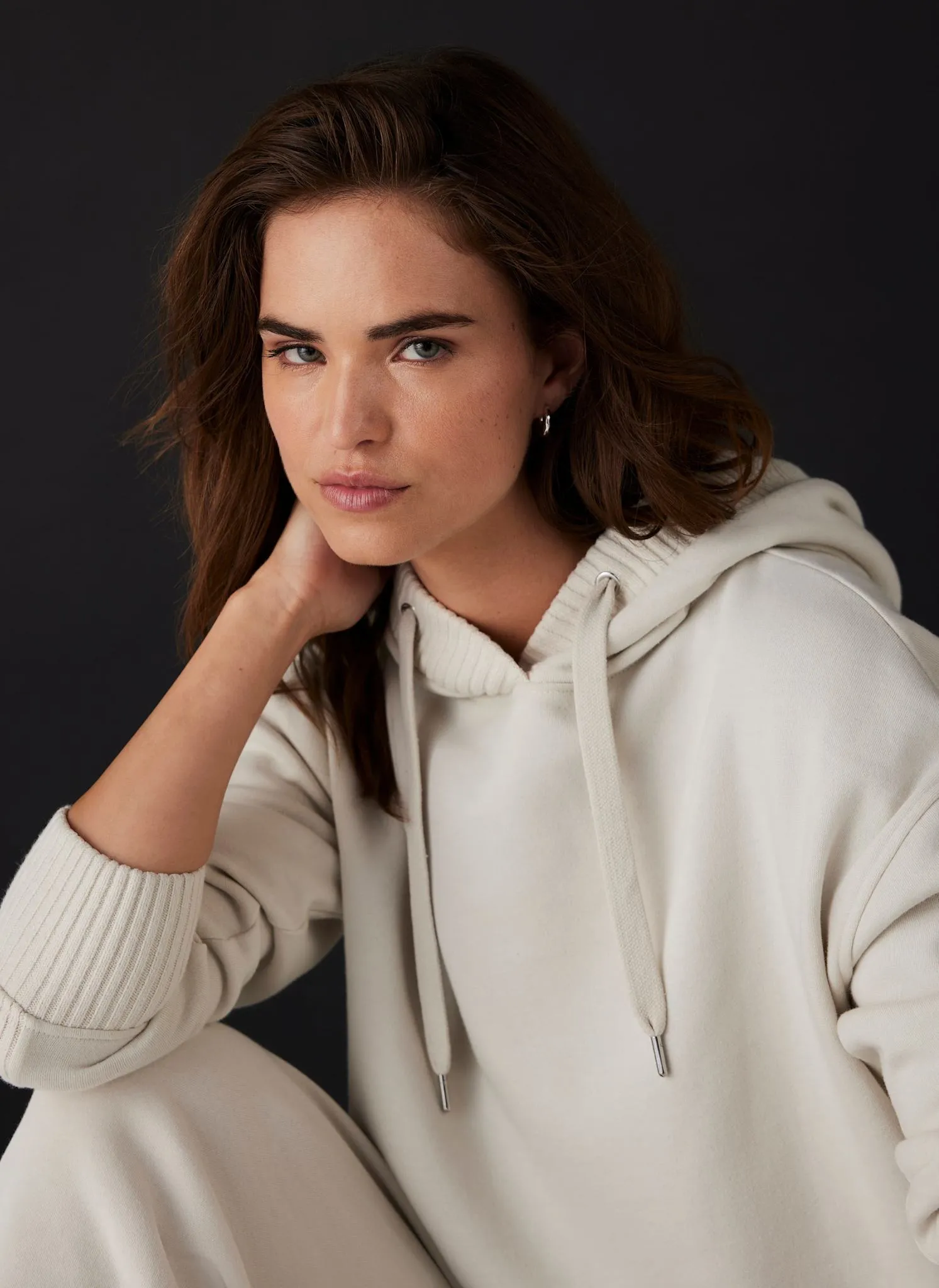 Cream Cotton Blend Hooded Sweatshirt sold by Mint Velvet product image thumbnail 3