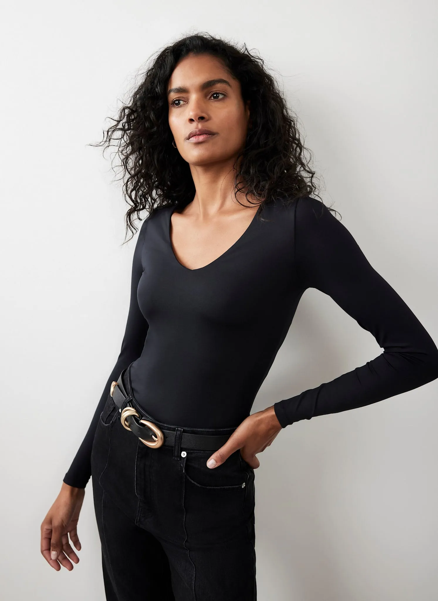 Black V Neck Layering Top sold by Mint Velvet