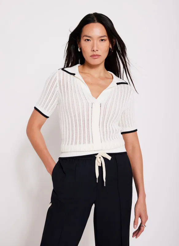 White Cotton Mix Polo Top sold by Mint Velvet