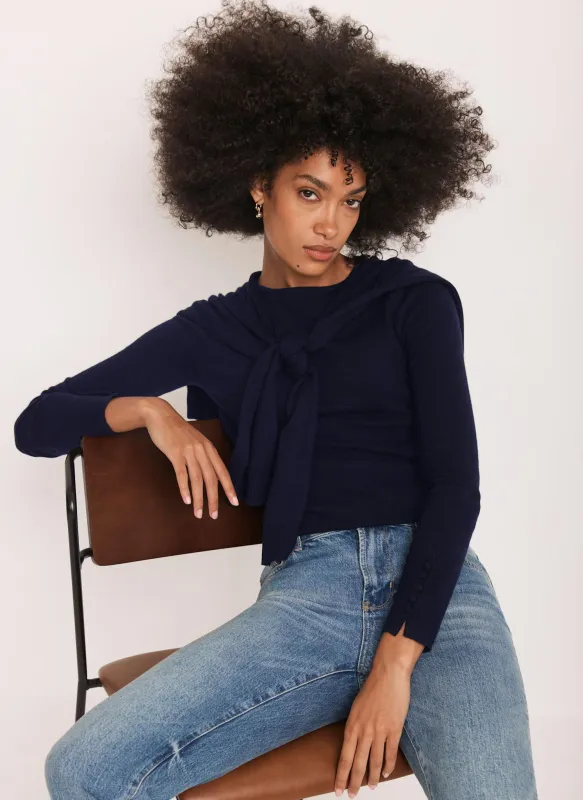 Navy Cotton Blend Scarf Detail Jumper sold by Mint Velvet