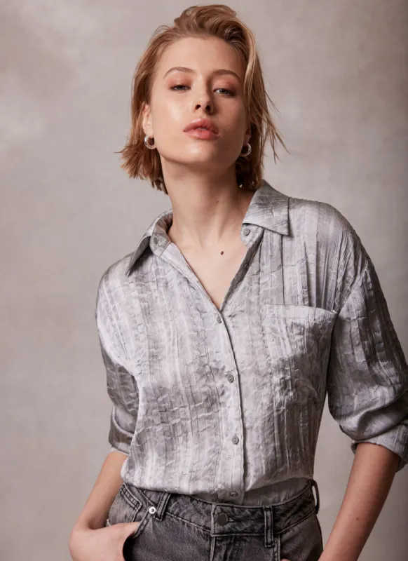 Grey Crinkle Longline Shirt sold by Mint Velvet