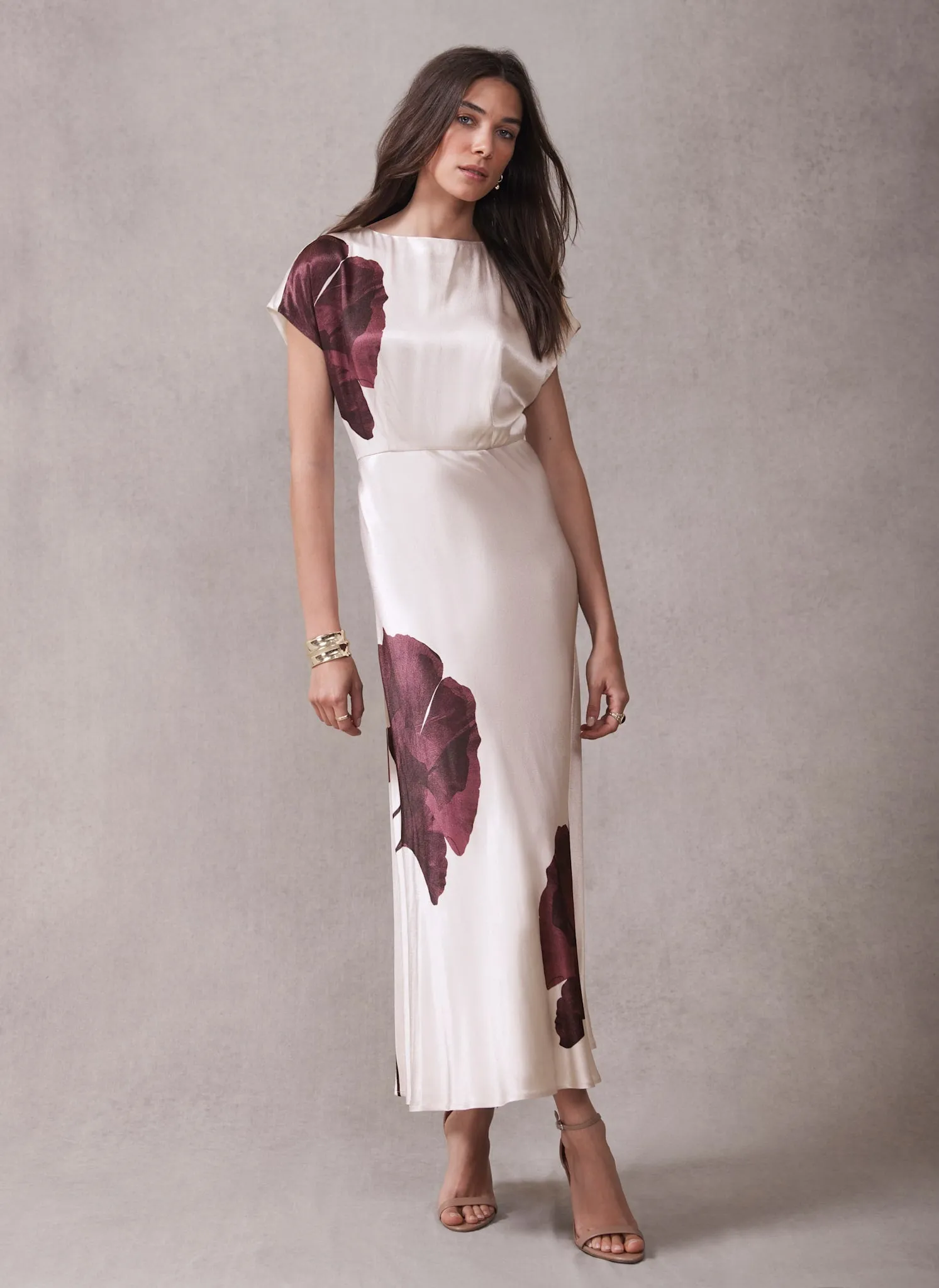 Burgundy Floral Print Satin Midi Dress sold by Mint Velvet product image thumbnail 3