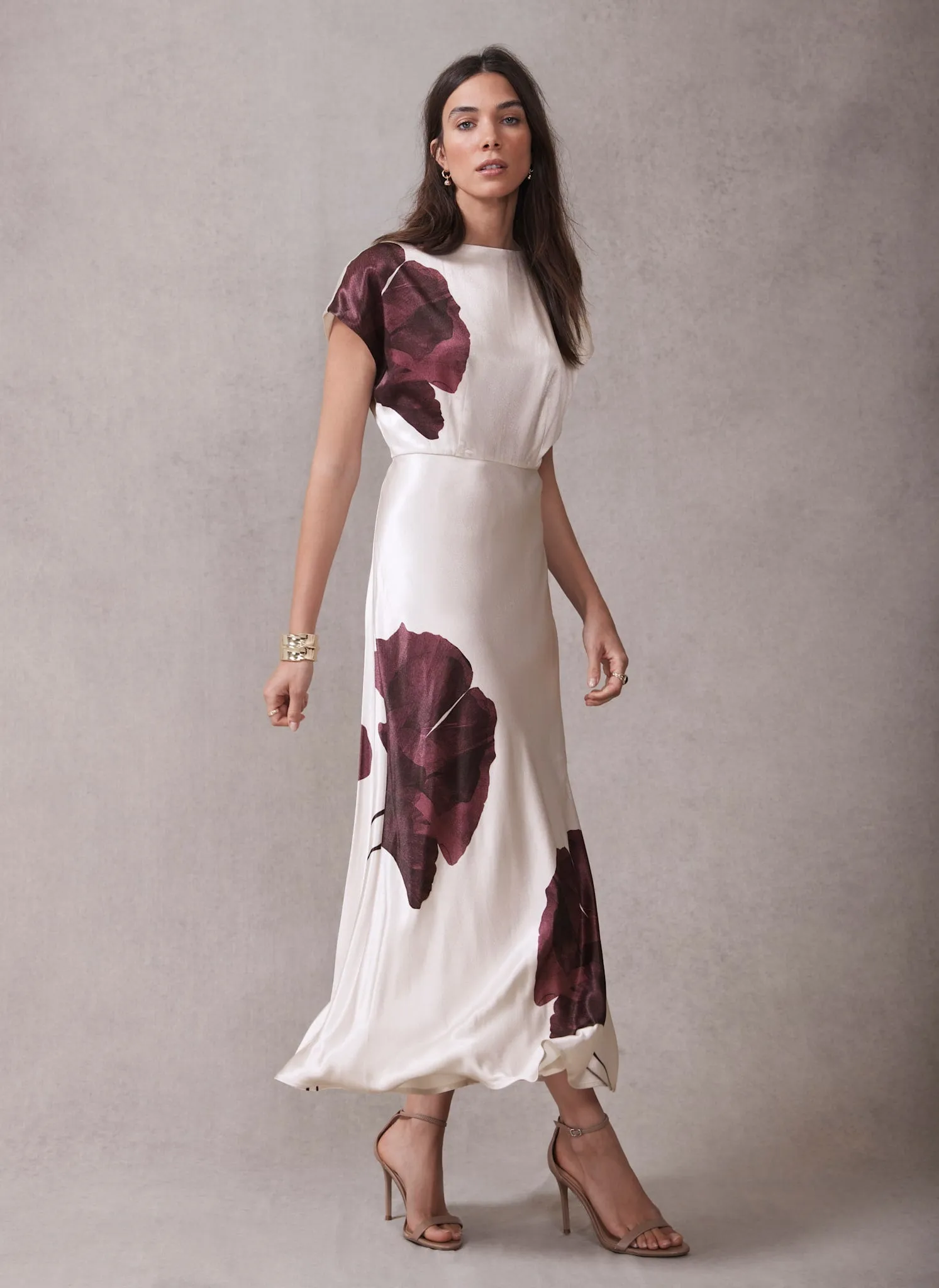 Burgundy Floral Print Satin Midi Dress sold by Mint Velvet product image thumbnail 5
