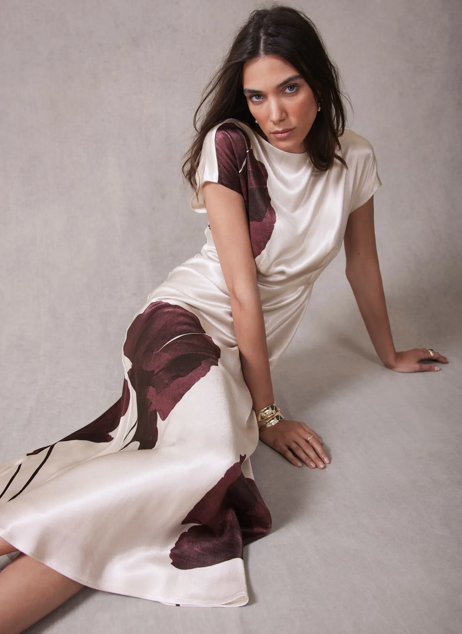 Burgundy Floral Print Satin Midi Dress sold by Mint Velvet product image thumbnail 2