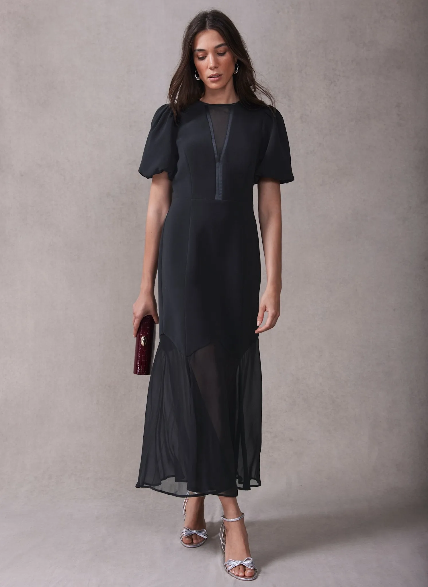 Black Puff Sleeve Maxi Dress sold by Mint Velvet