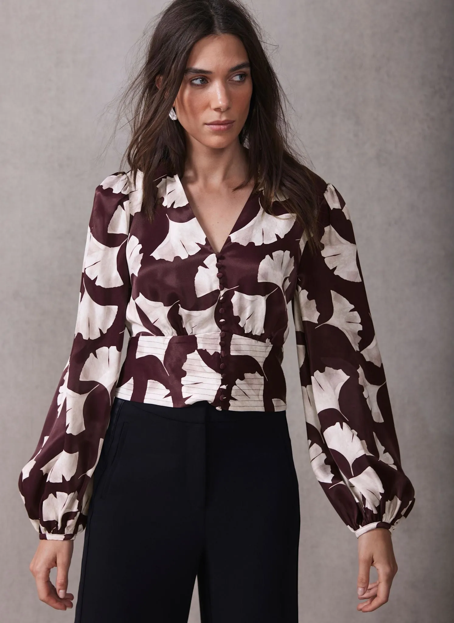 Burgundy Leaf Print Top sold by Mint Velvet product image thumbnail 2
