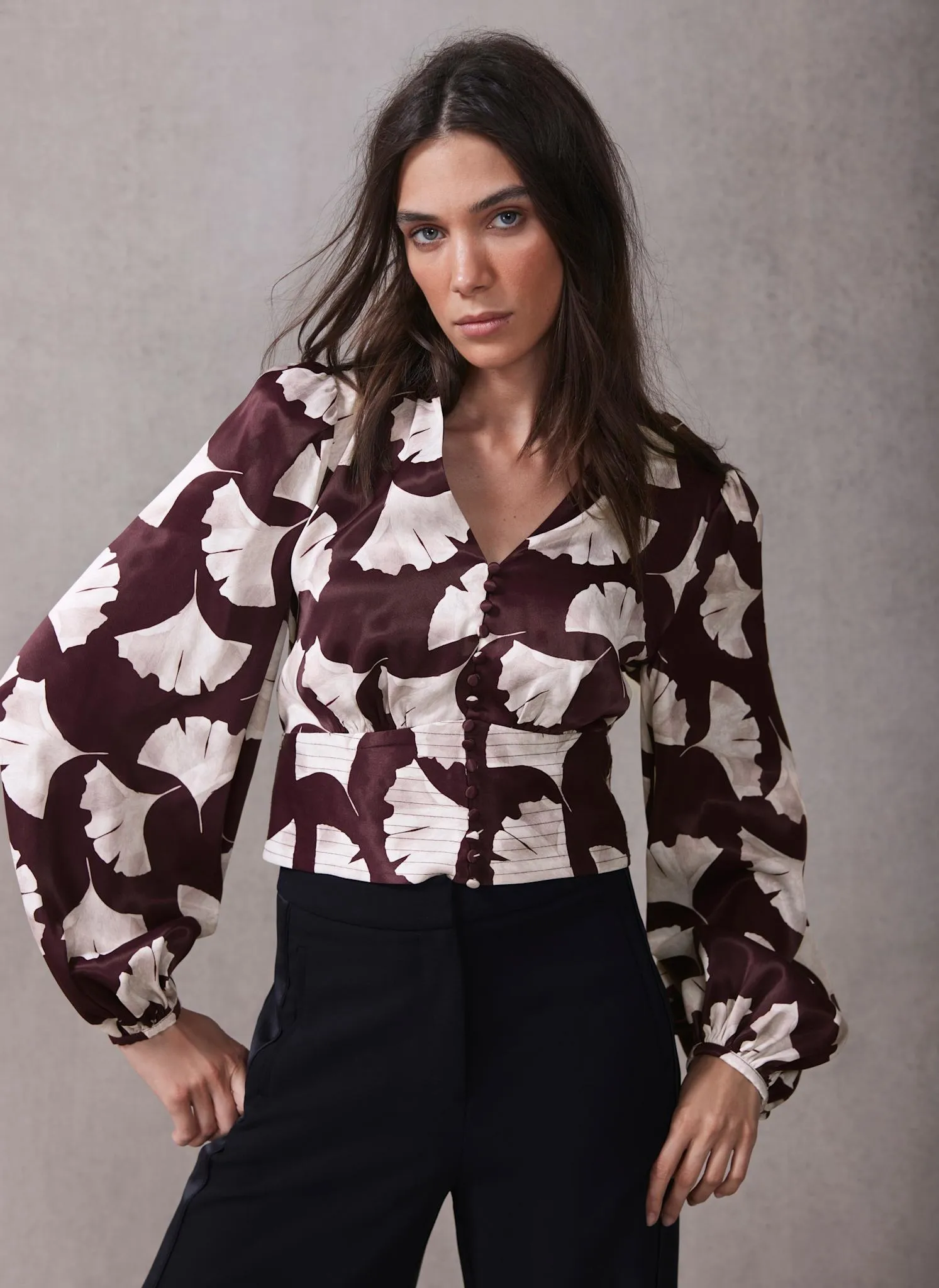 Burgundy Leaf Print Top sold by Mint Velvet product image thumbnail 3