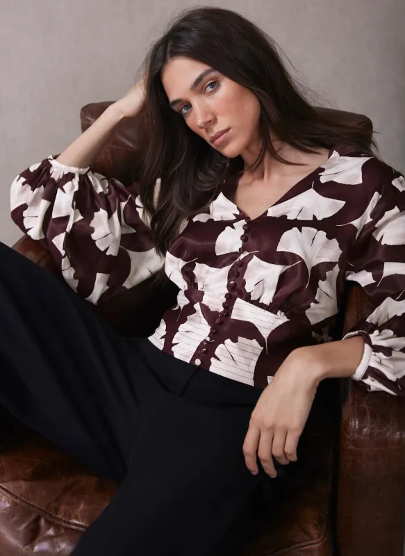 Burgundy Leaf Print Top sold by Mint Velvet
