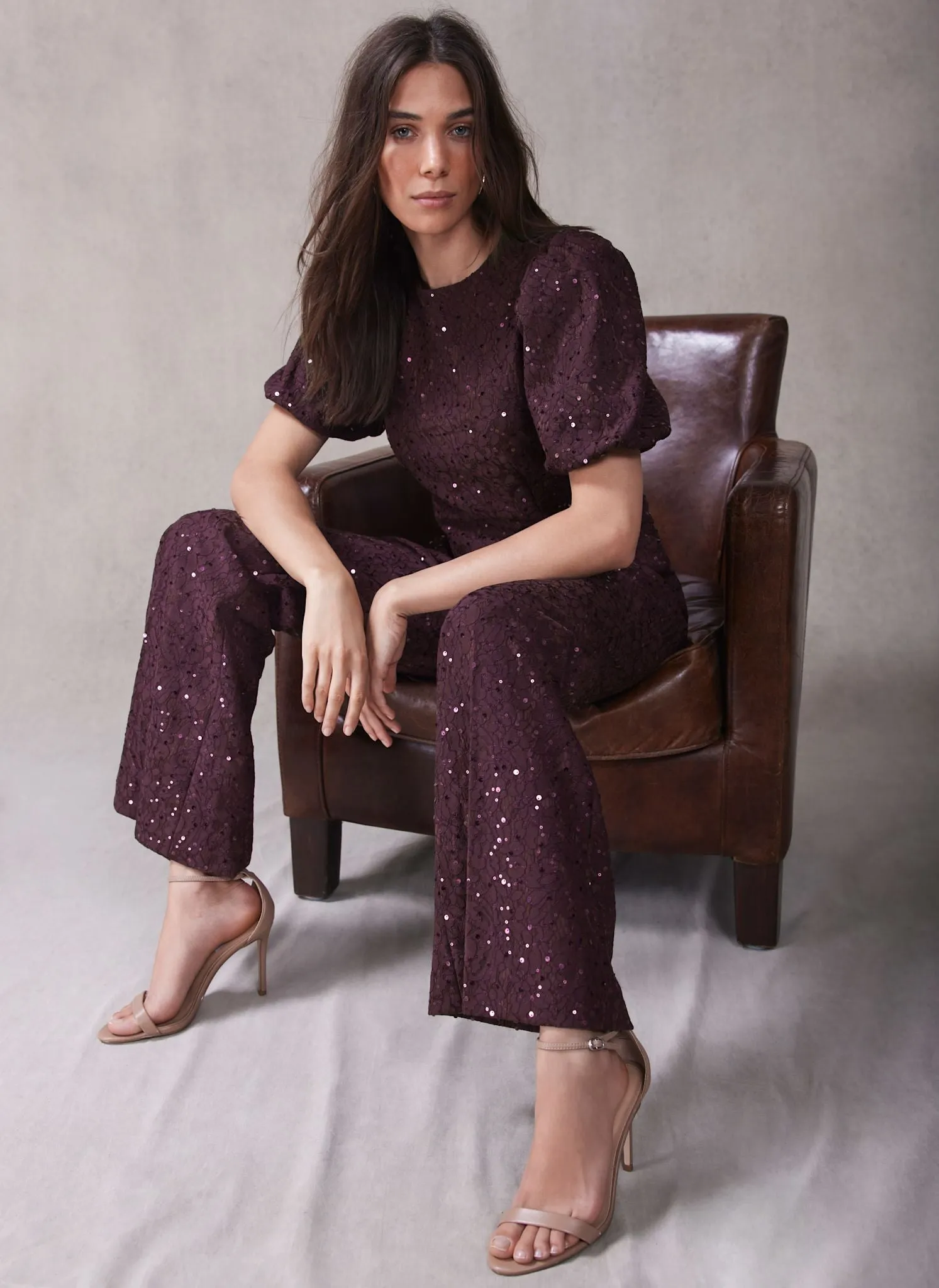 Burgundy Sequin Lace Flared Trousers sold by Mint Velvet product image thumbnail 4