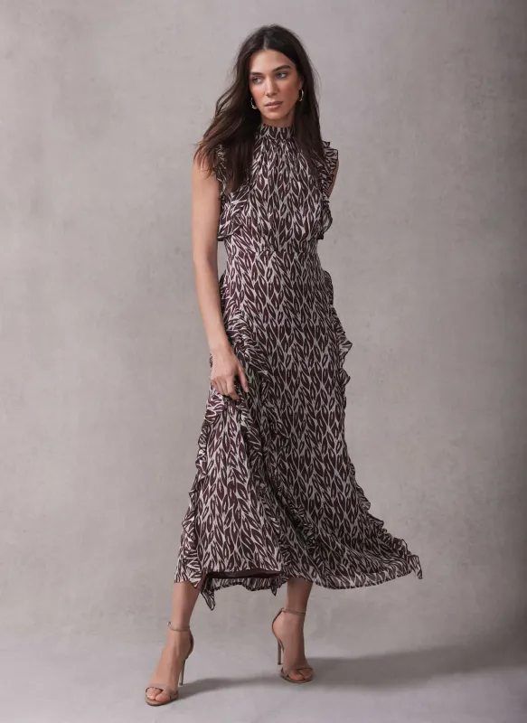 Burgundy Leaf Print Maxi Dress sold by Mint Velvet
