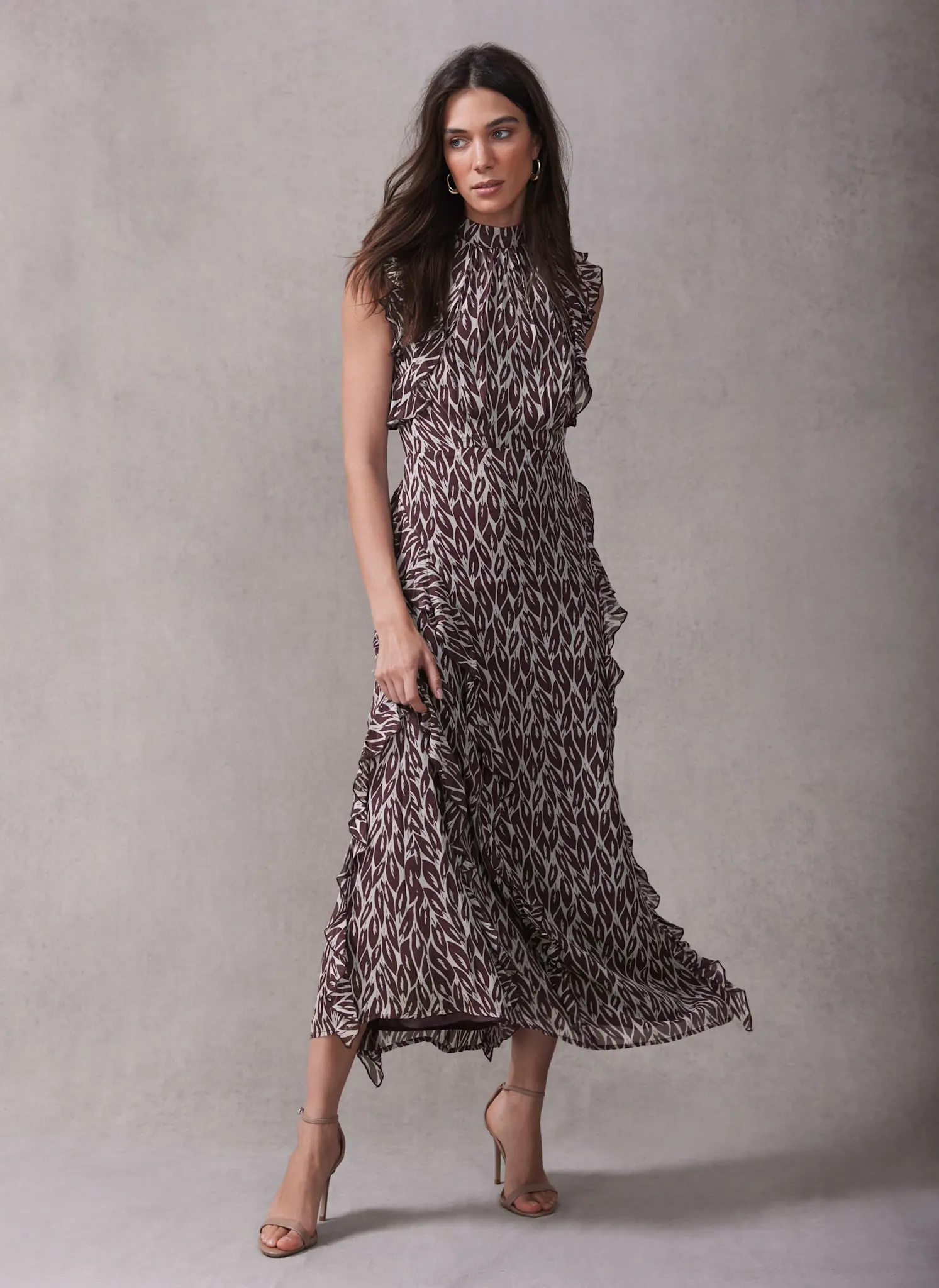 Burgundy Leaf Print Maxi Dress sold by Mint Velvet