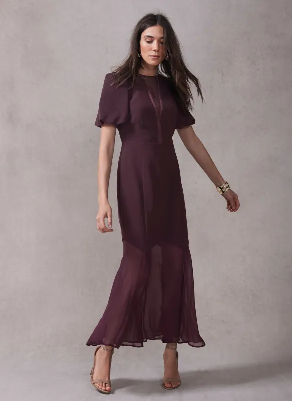 Burgundy Sheer Detail Maxi Dress sold by Mint Velvet