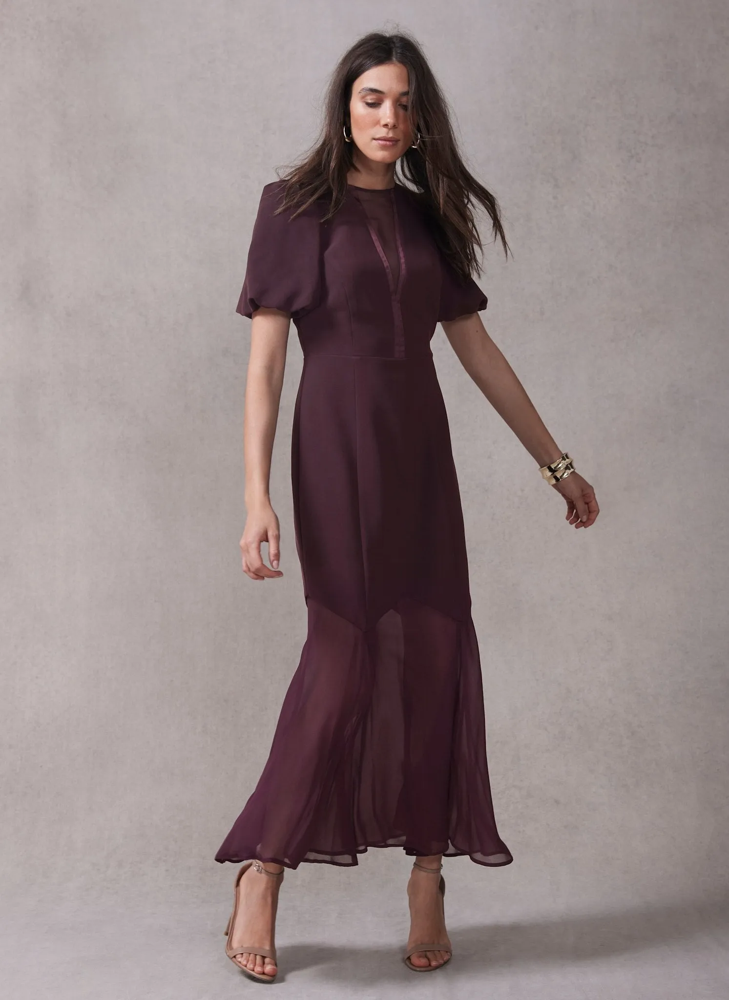 Burgundy Sheer Detail Maxi Dress sold by Mint Velvet