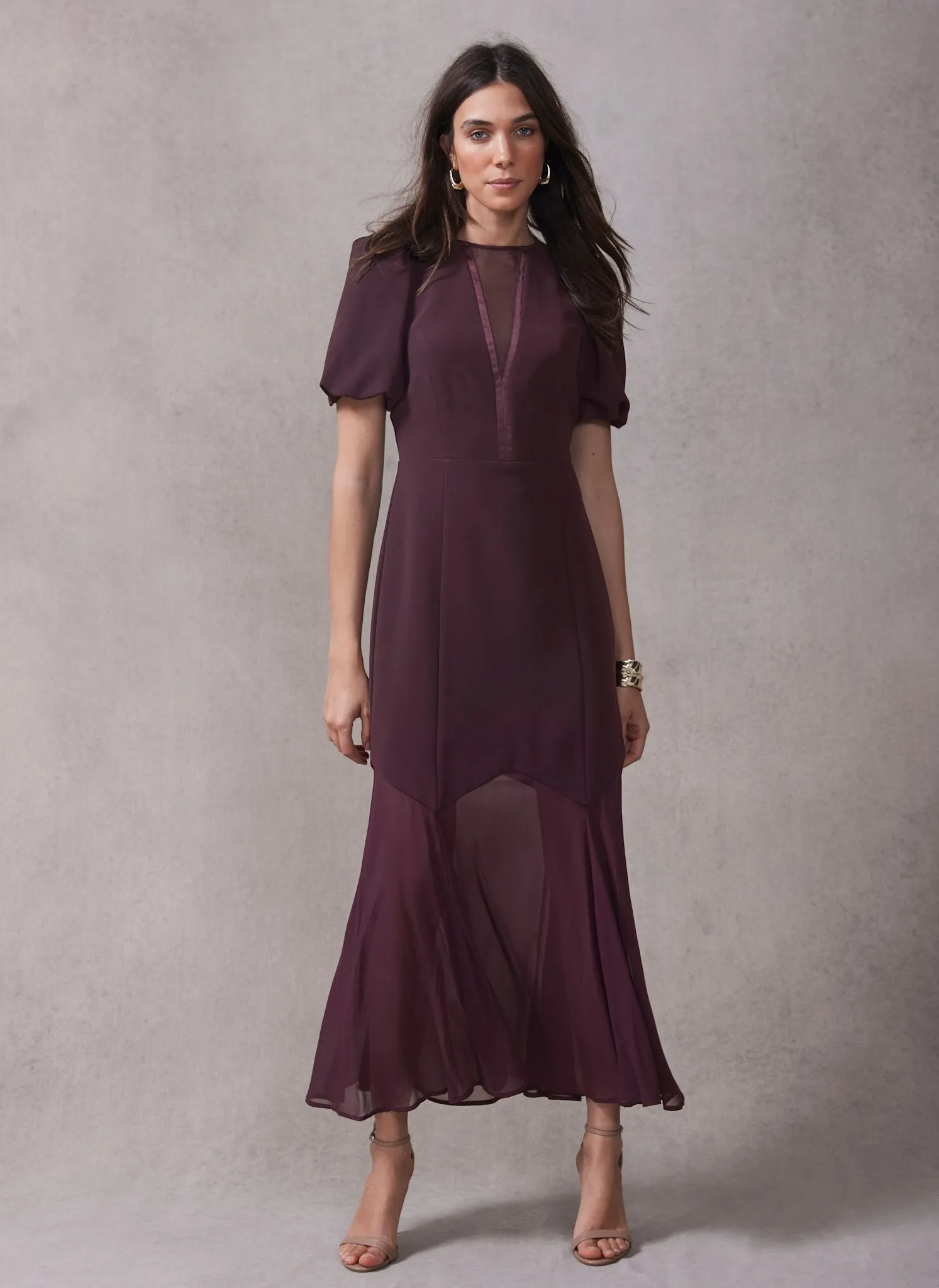 Burgundy Sheer Detail Maxi Dress sold by Mint Velvet product image thumbnail 5