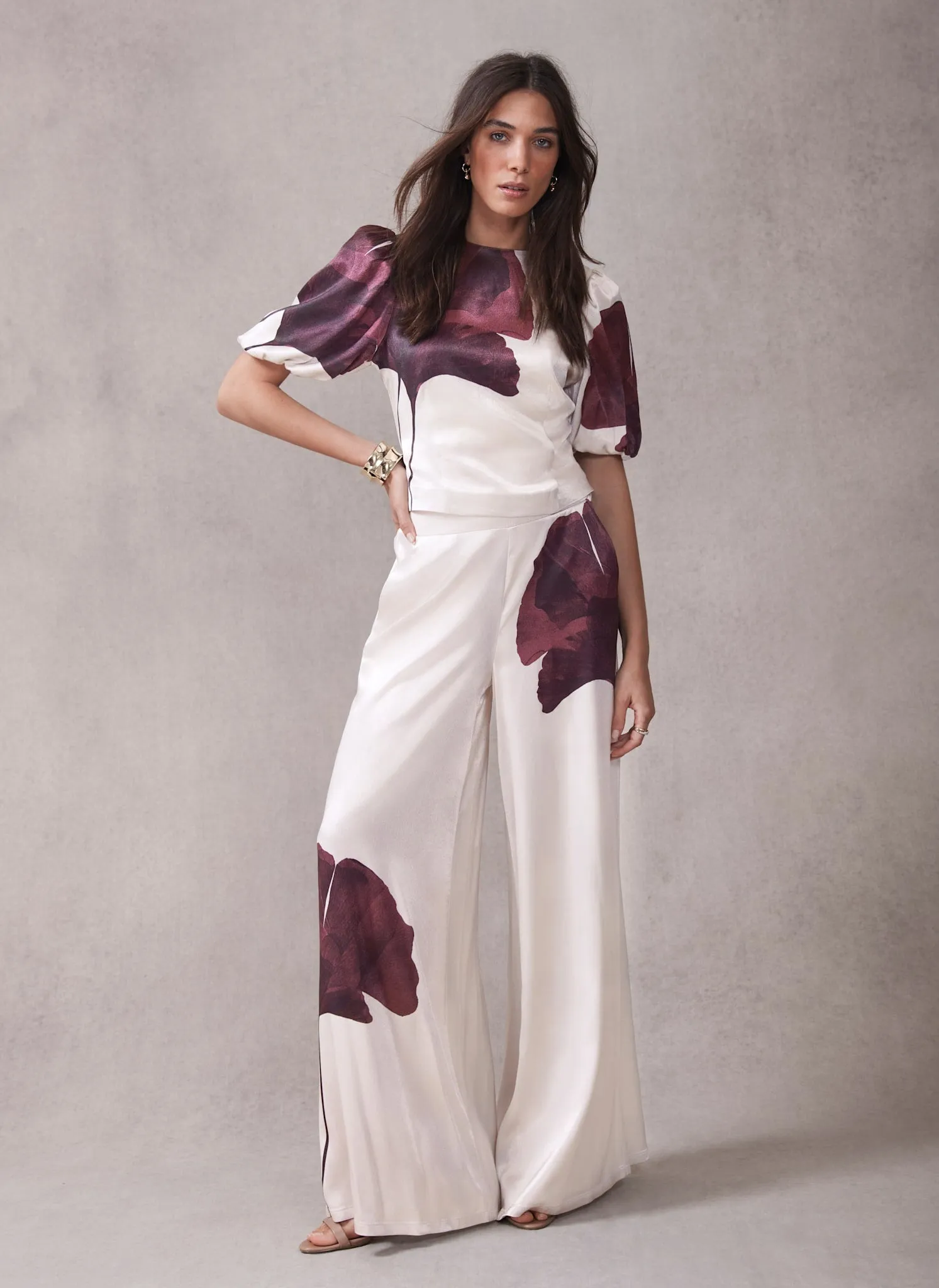 Burgundy Floral Print Satin Trouser sold by Mint Velvet product image thumbnail 2