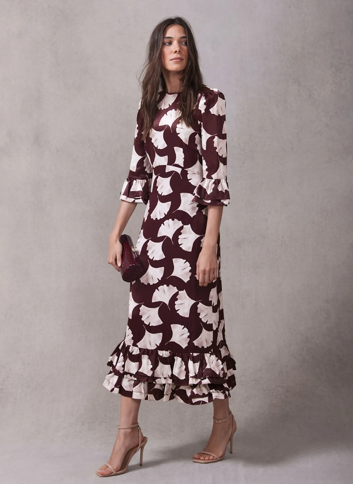 Burgundy Leaf Print Midi Dress sold by Mint Velvet product image thumbnail 3