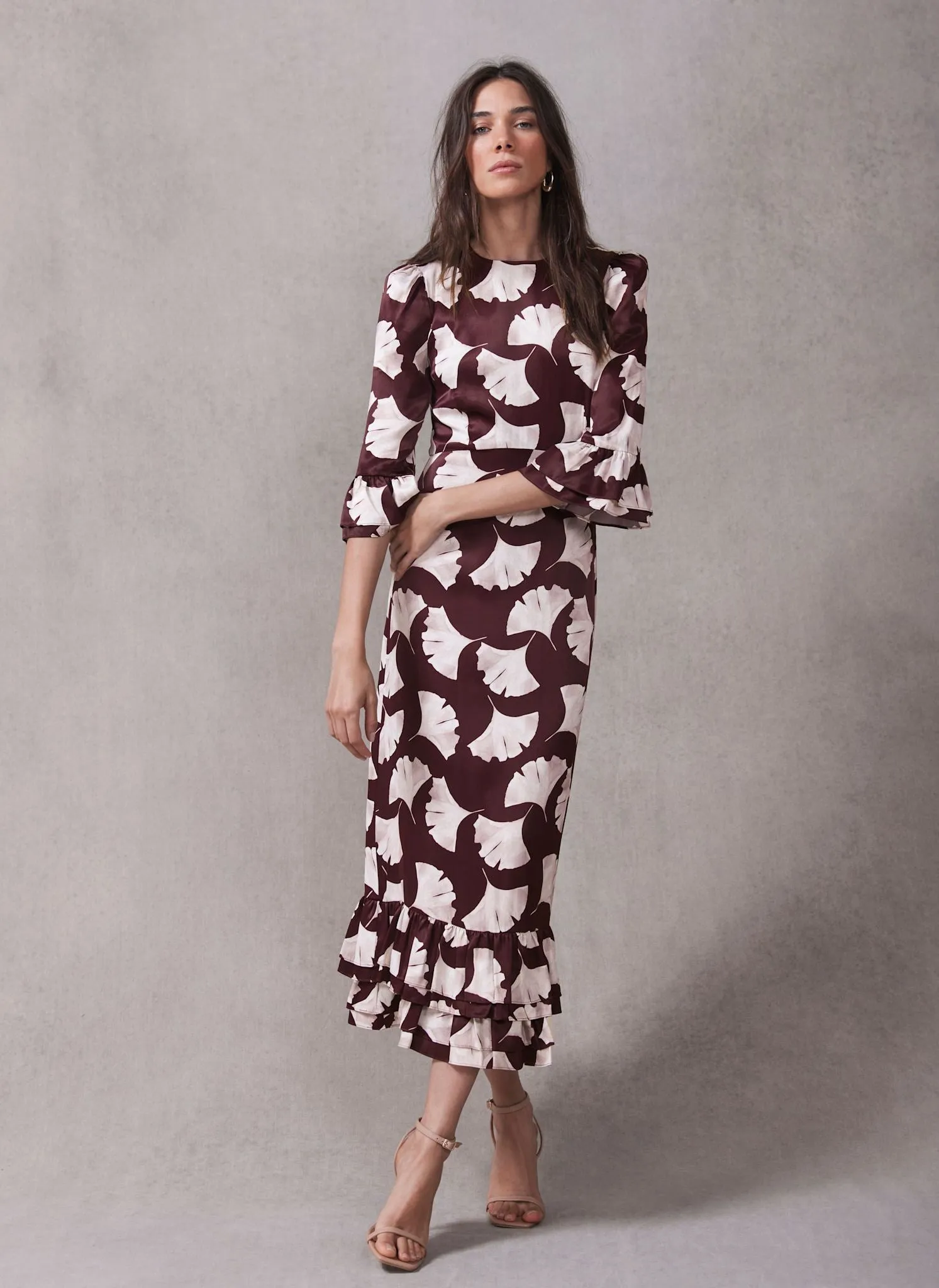 Burgundy Leaf Print Midi Dress sold by Mint Velvet product image thumbnail 2