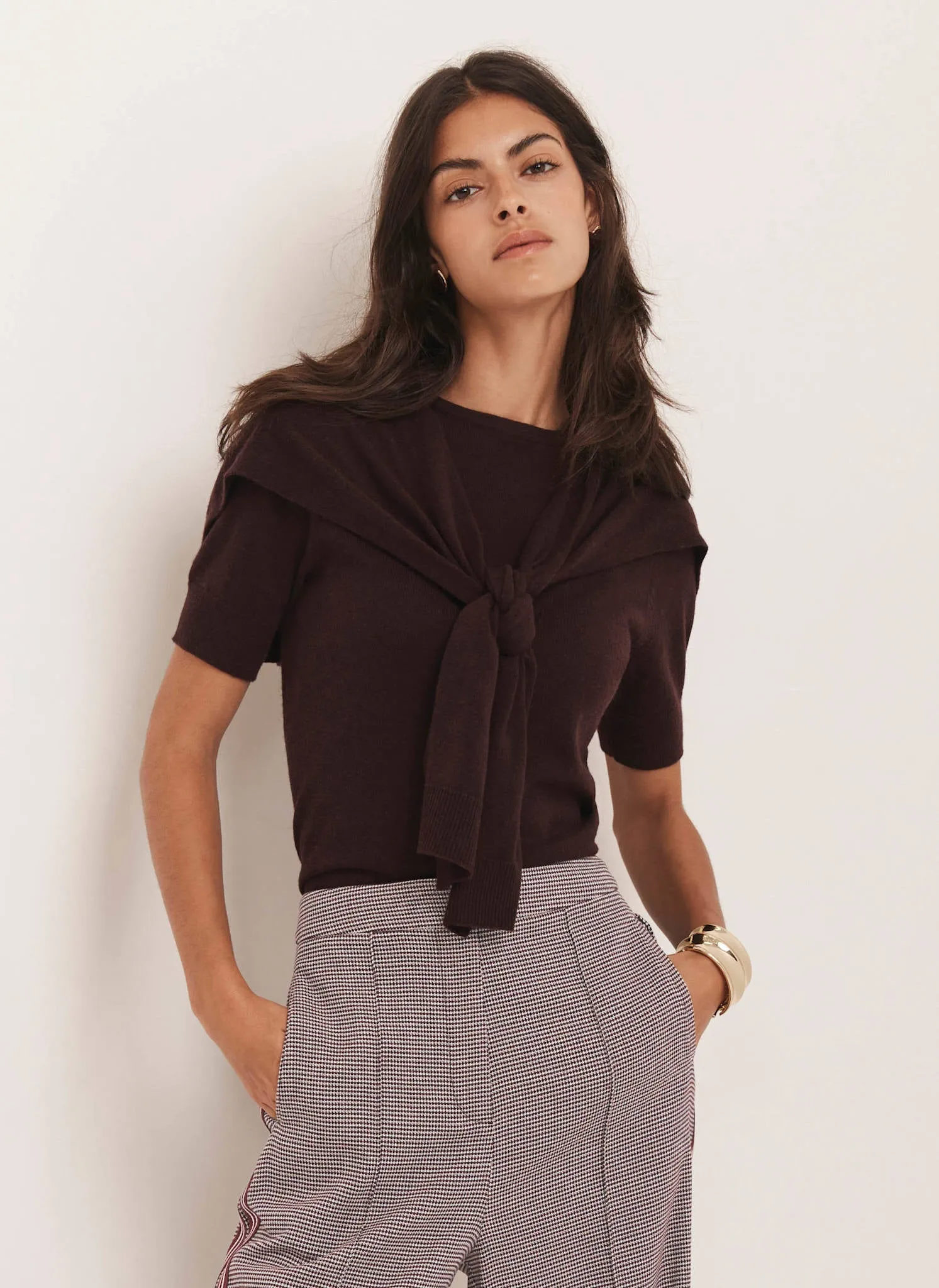 Burgundy Cotton Blend Scarf Detail Knit Top sold by Mint Velvet product image thumbnail 2