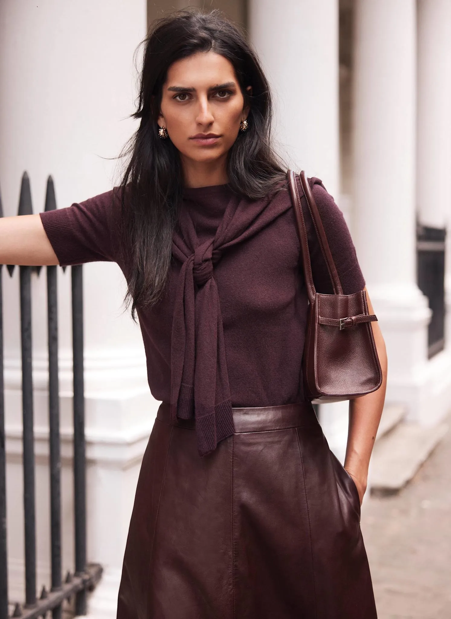 Burgundy Cotton Blend Scarf Detail Knit Top sold by Mint Velvet product image thumbnail 5