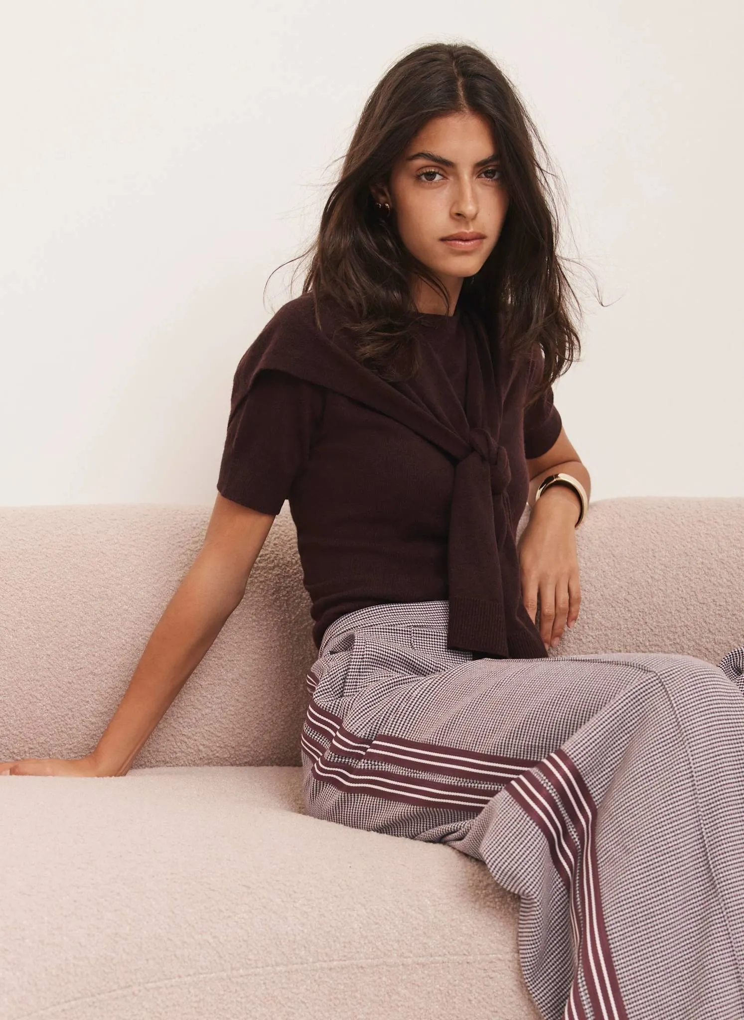 Burgundy Cotton Blend Scarf Detail Knit Top sold by Mint Velvet