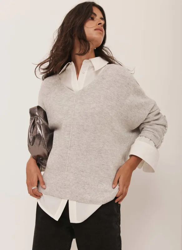 Grey Cotton Blend Batwing Jumper sold by Mint Velvet