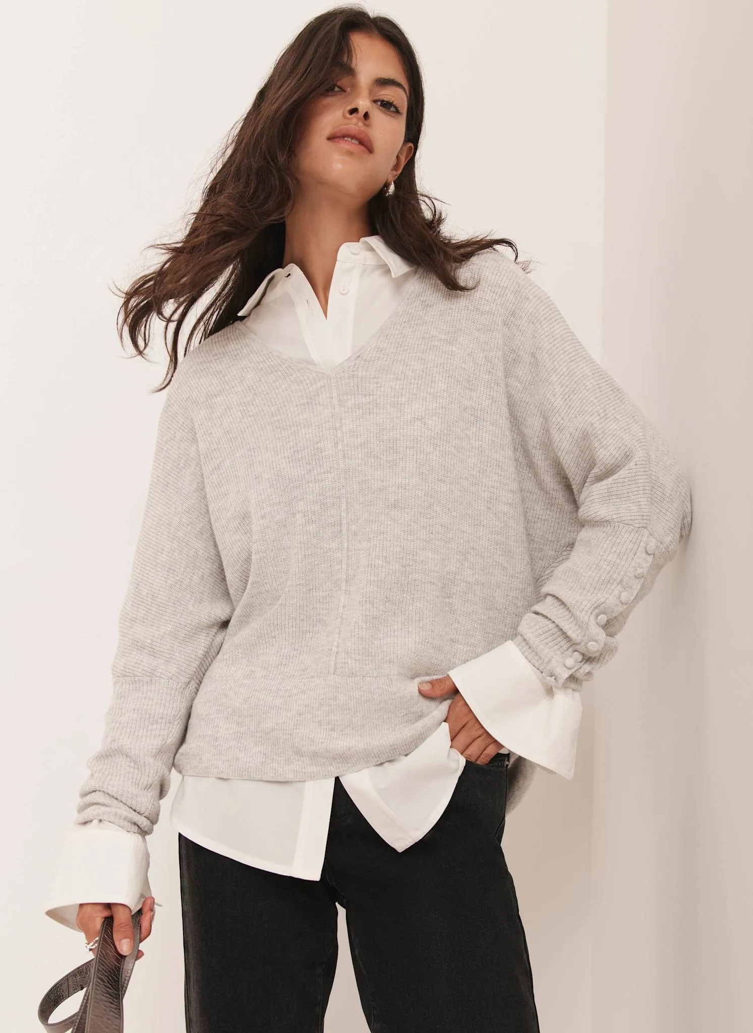 Grey Cotton Blend Batwing Jumper sold by Mint Velvet product image thumbnail 5