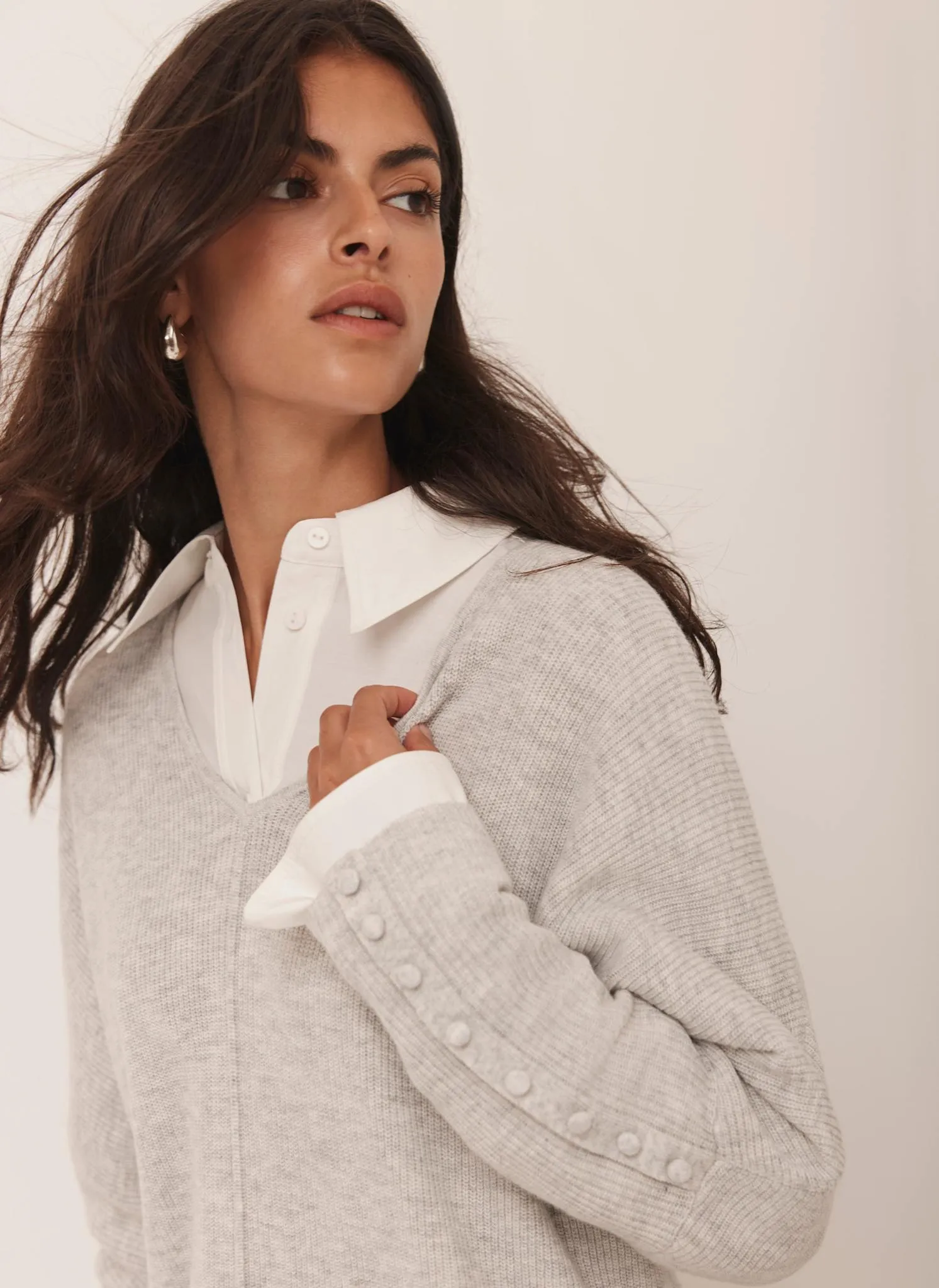 Grey Cotton Blend Batwing Jumper sold by Mint Velvet product image thumbnail 3