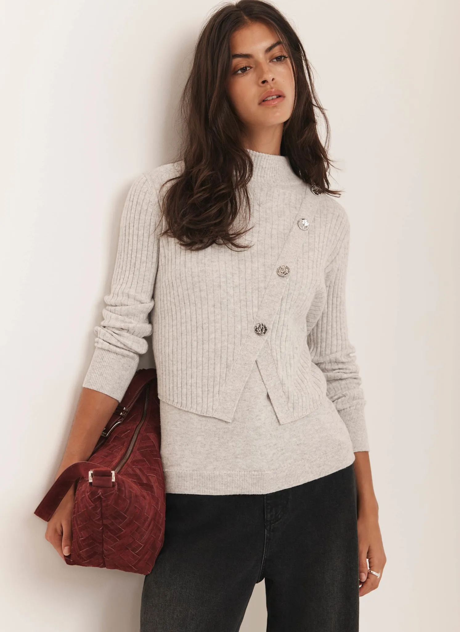 Grey Cotton Blend Ribbed Jumper sold by Mint Velvet product image thumbnail 5