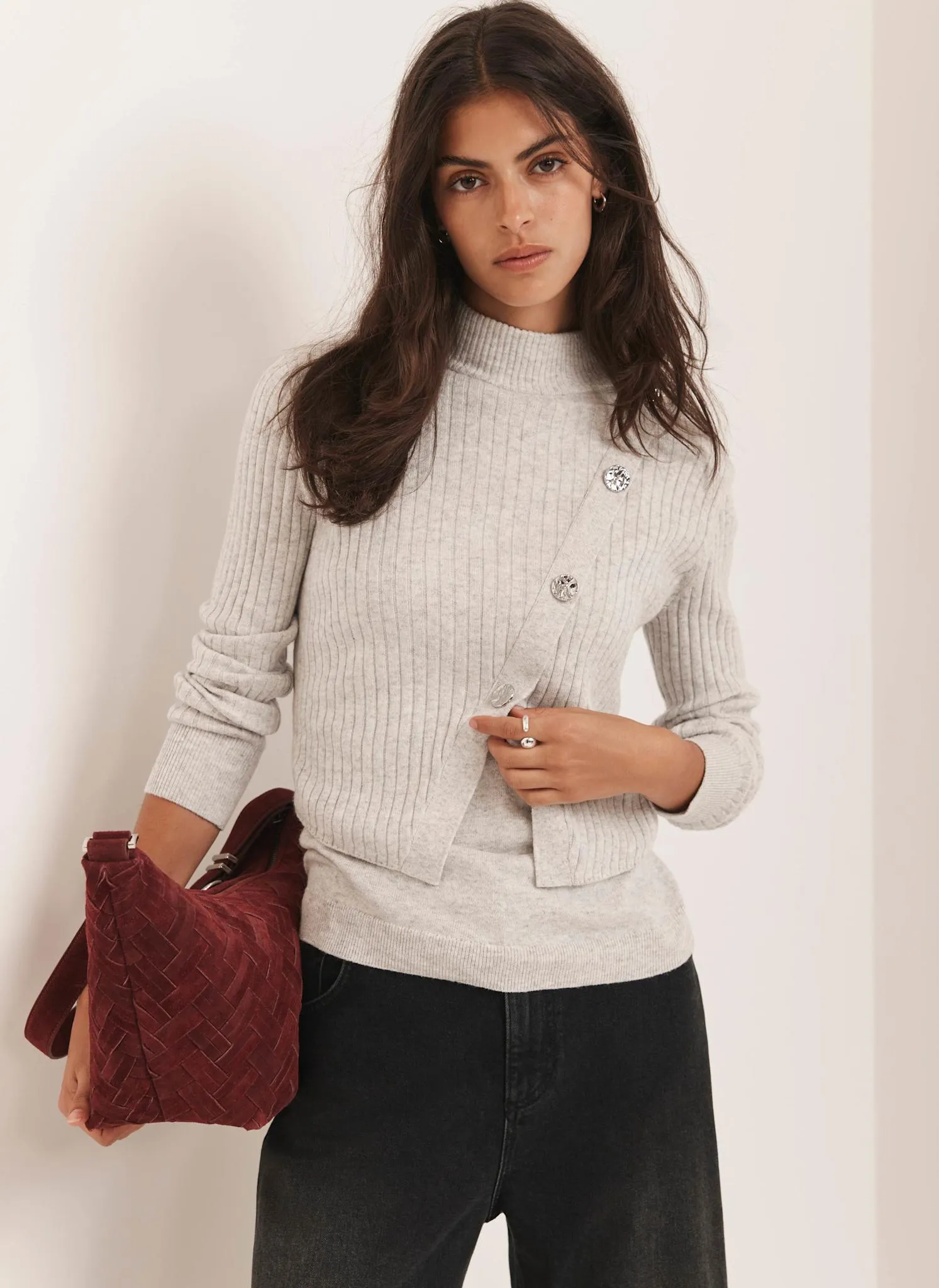 Grey Cotton Blend Ribbed Jumper sold by Mint Velvet product image thumbnail 2