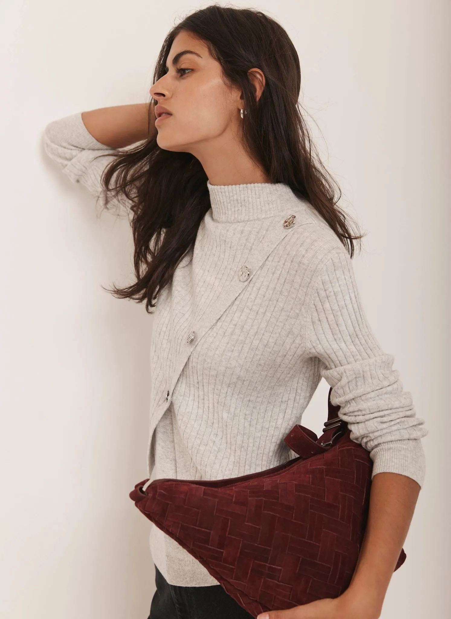 Grey Cotton Blend Ribbed Jumper sold by Mint Velvet product image thumbnail 3