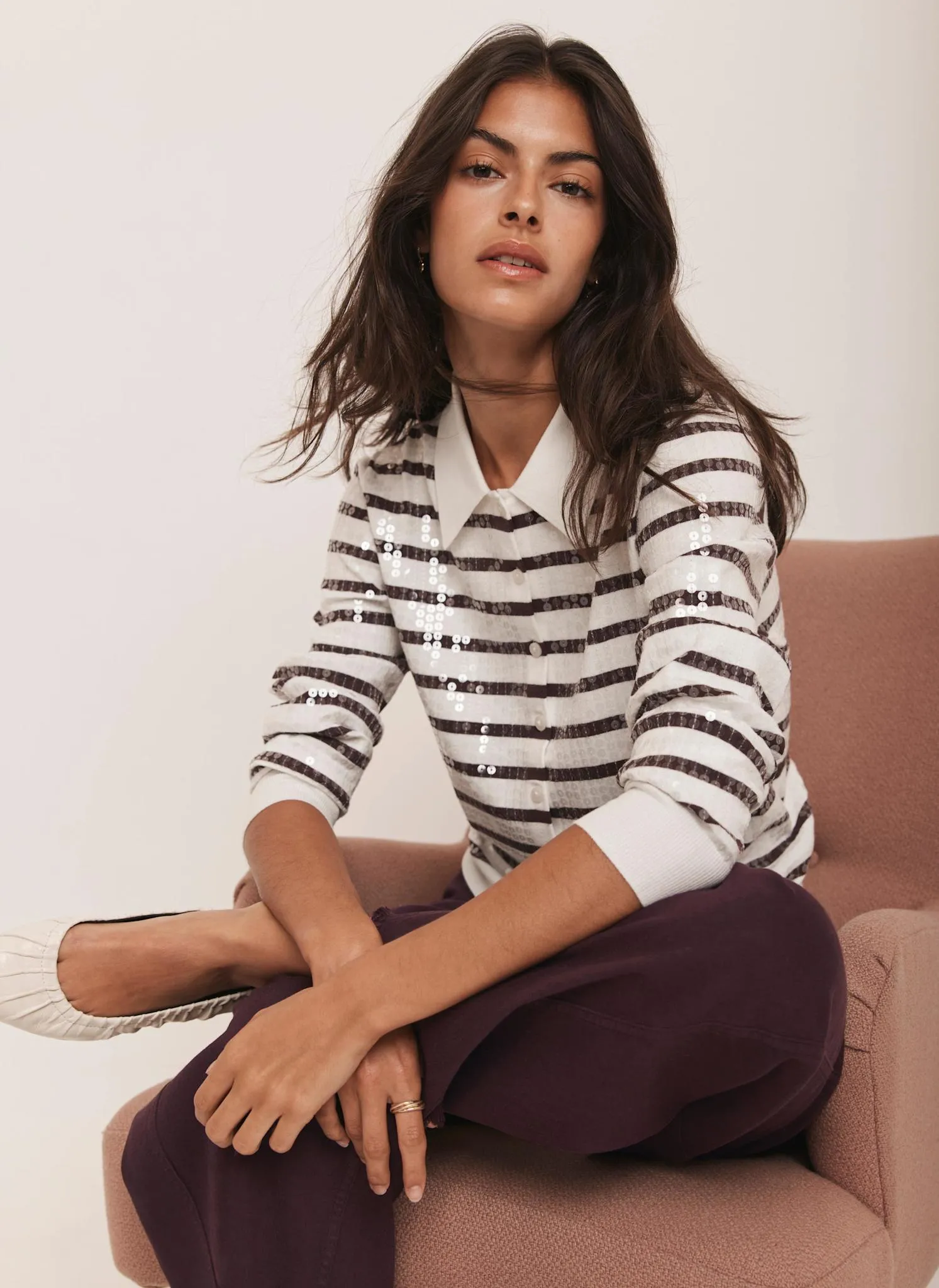 Burgundy Stripe Sequin Collar Cardigan sold by Mint Velvet