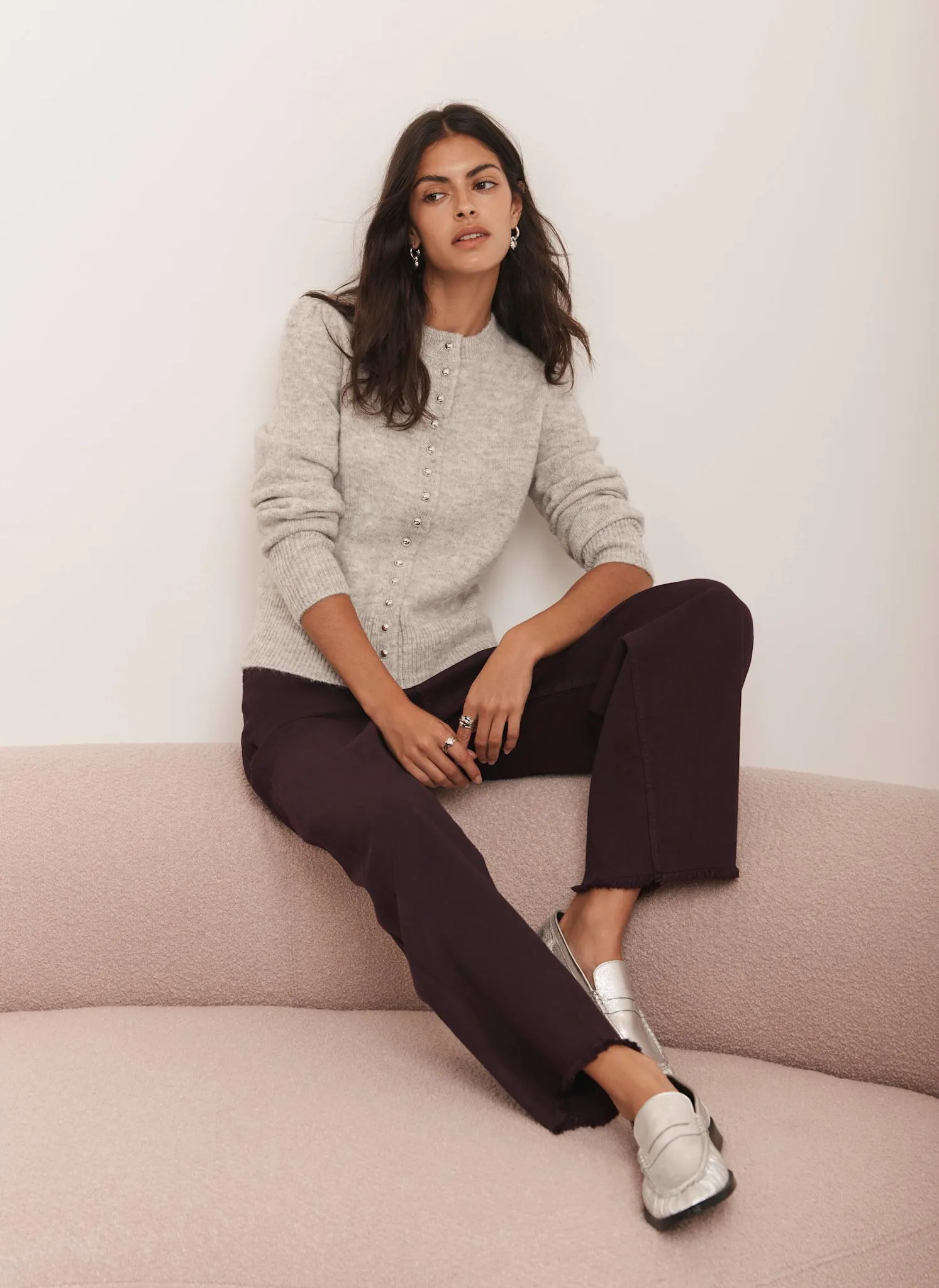 Grey Wool Blend Button Cardigan sold by Mint Velvet product image thumbnail 2