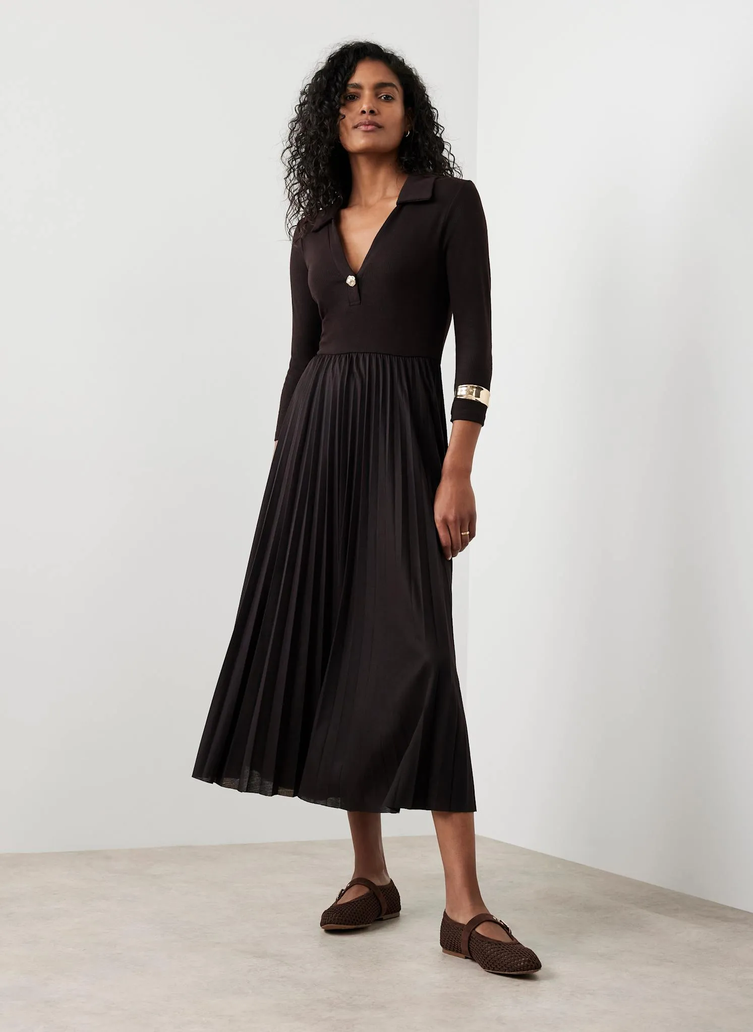 Brown Jersey Collar Midi Dress sold by Mint Velvet product image thumbnail 3